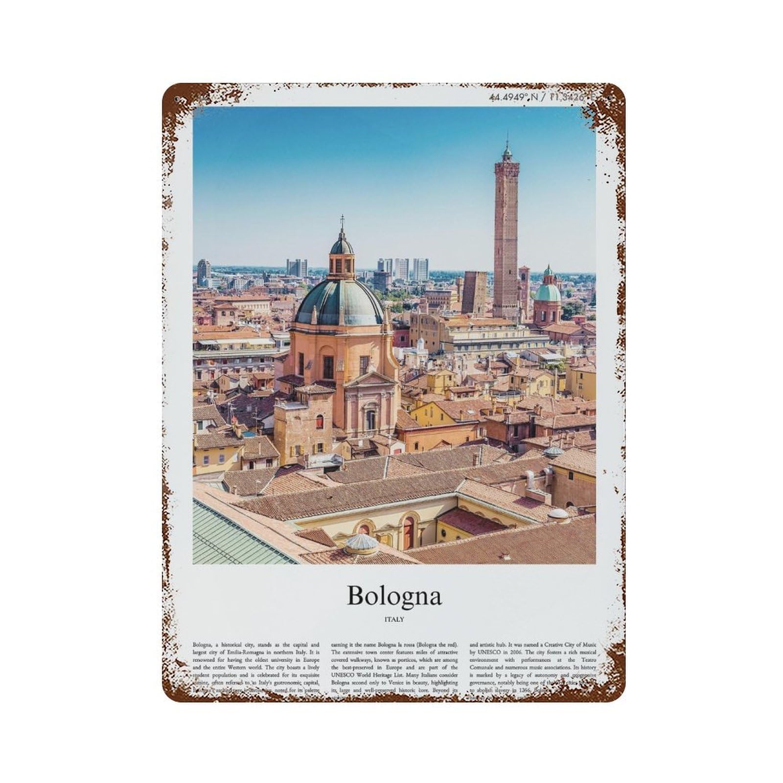 xiaoxiaoshen Bologna Italy City Scenery Wall Decor Art Metal Tin Poster Modern Home Decor Art Home Bar Shop Decorations Vintage Sign 40x30cm