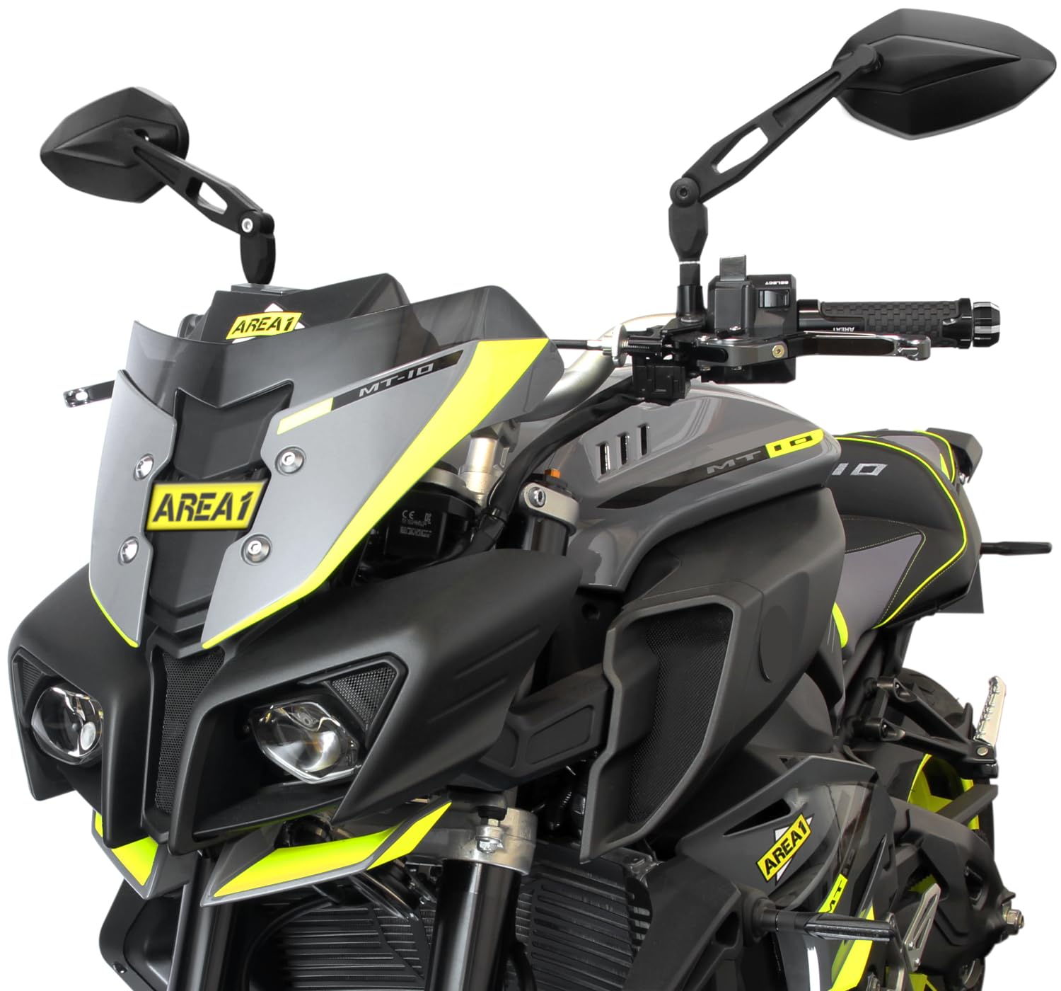 Area1 Coppia di specchietti retrovisori universali per moto, omologati e-geprüft 2x M10 filettatura destra + adattatore filettatura sinistra, compatibile con, ad esempio, Duke, SMC/R Z900 Z750 Z650