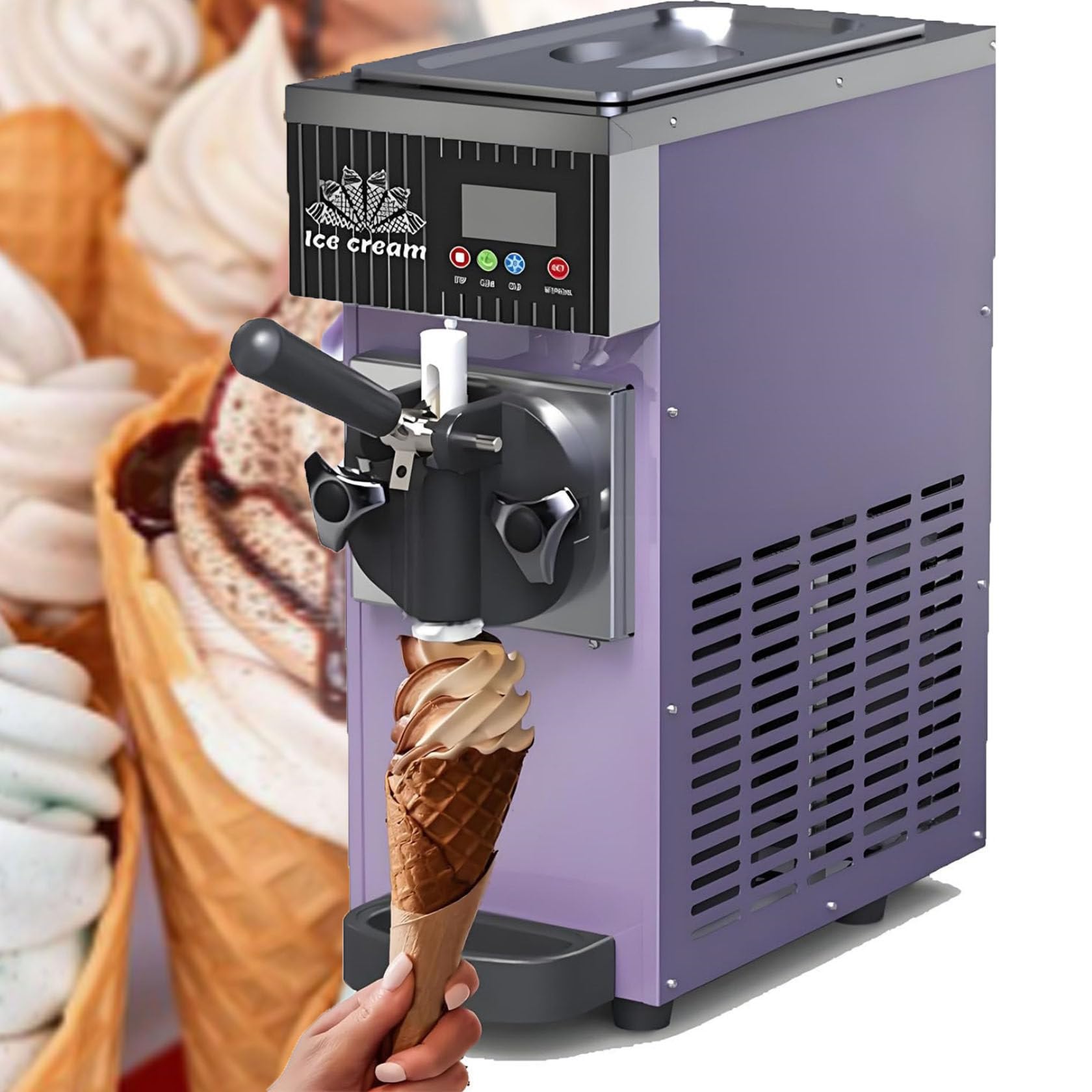 Machine à Glace à L'Italienne De Comptoir, Autonome, Capacité De 4 à 8 Kg/H, Avec TréMie De 3,5 L Et Cylindre De 1,2 L, Pré-Refroidissement Et Nettoyage Automatique, éCran Tactile Lcd. Purple-750W