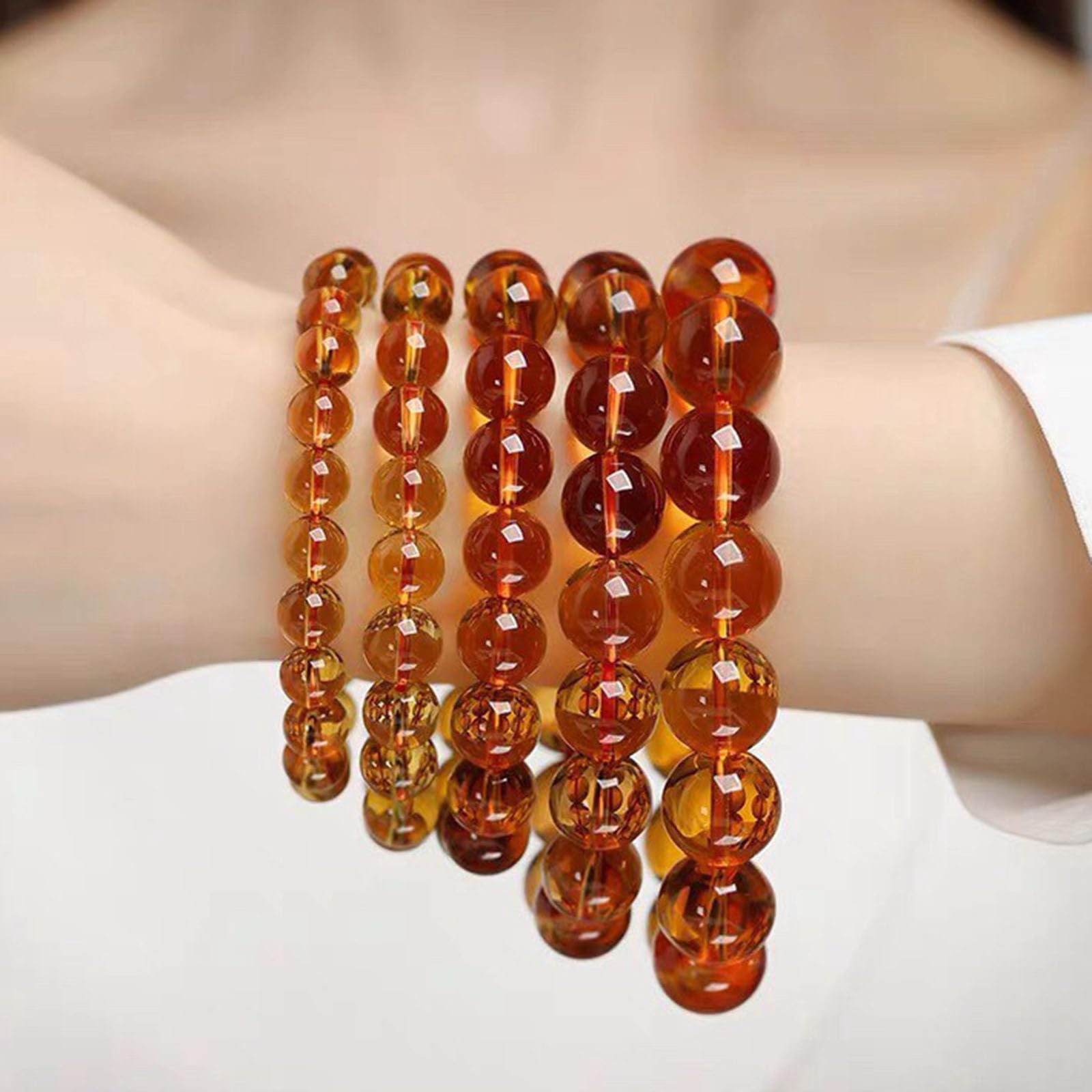 Citrin-Energieperlen-Armband in Kollektionsqualität, Armband mit natürlichem Heilkristall für Damen und Herren, Dehnbare Kristall-Edelstein-Armbänder, Reiki-Geschenke,8mm