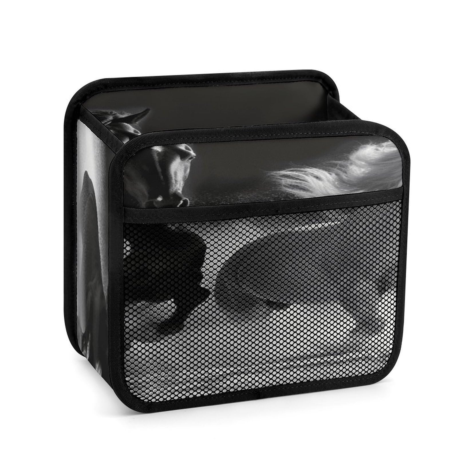 FekiLoot Black And White Horses Running Backseat Car Organizer - Premium PU Leather Hanging Car Seat Organizer with Storage Mesh Pockets, Large Capacity Car Backseat Organizer Travel Accessories