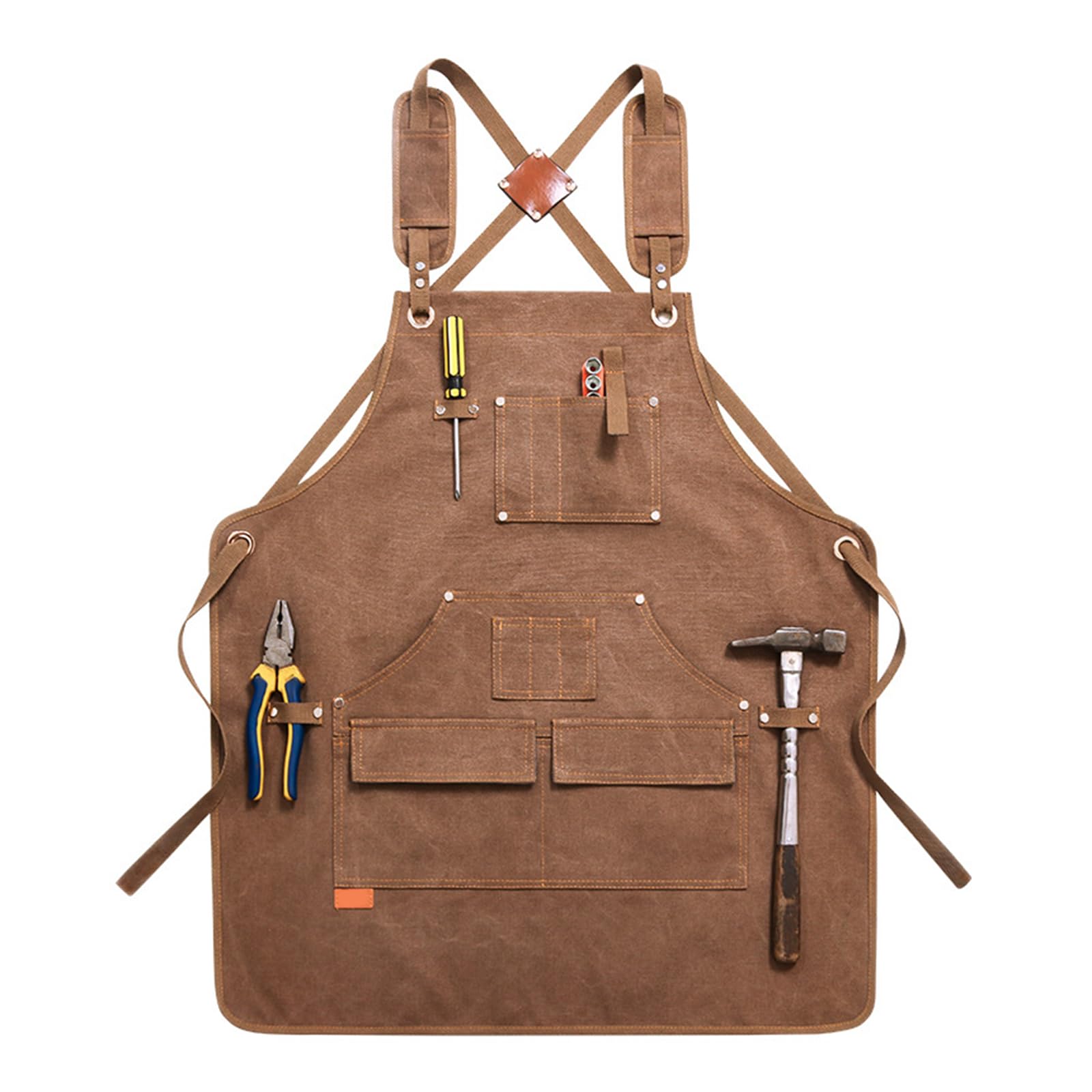 Delantales, Delantal de lona con bolsillos, delantal chef espalda cruzada for hombre, mujer, camarero, carpintero, jardinería, amarillo