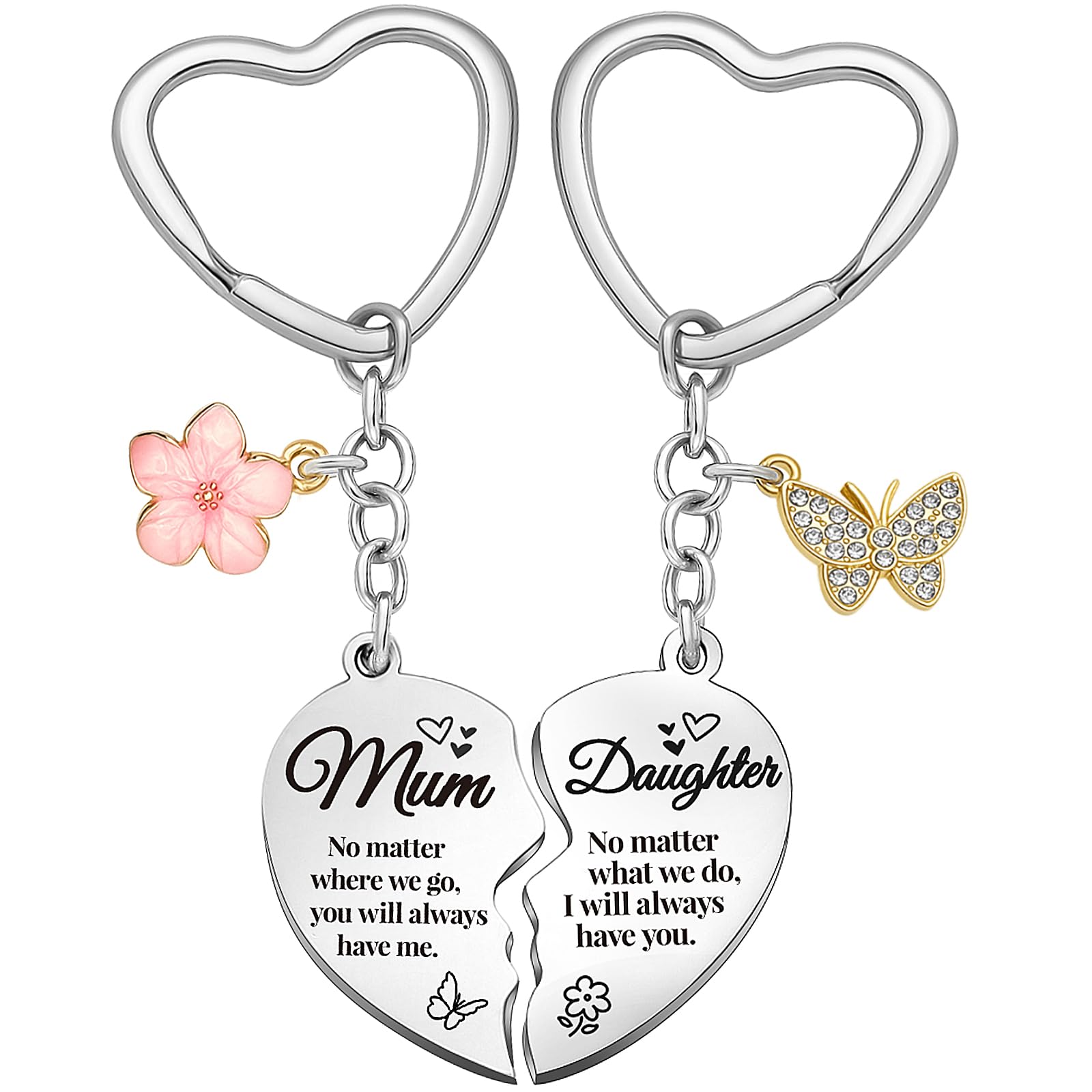 YISCOKO Gifts for Mum & Daughter - Heart Matching Keyring Keychain Set - Perfect for Mum Birthday, Mother's Day, Christmas Gifts for Women