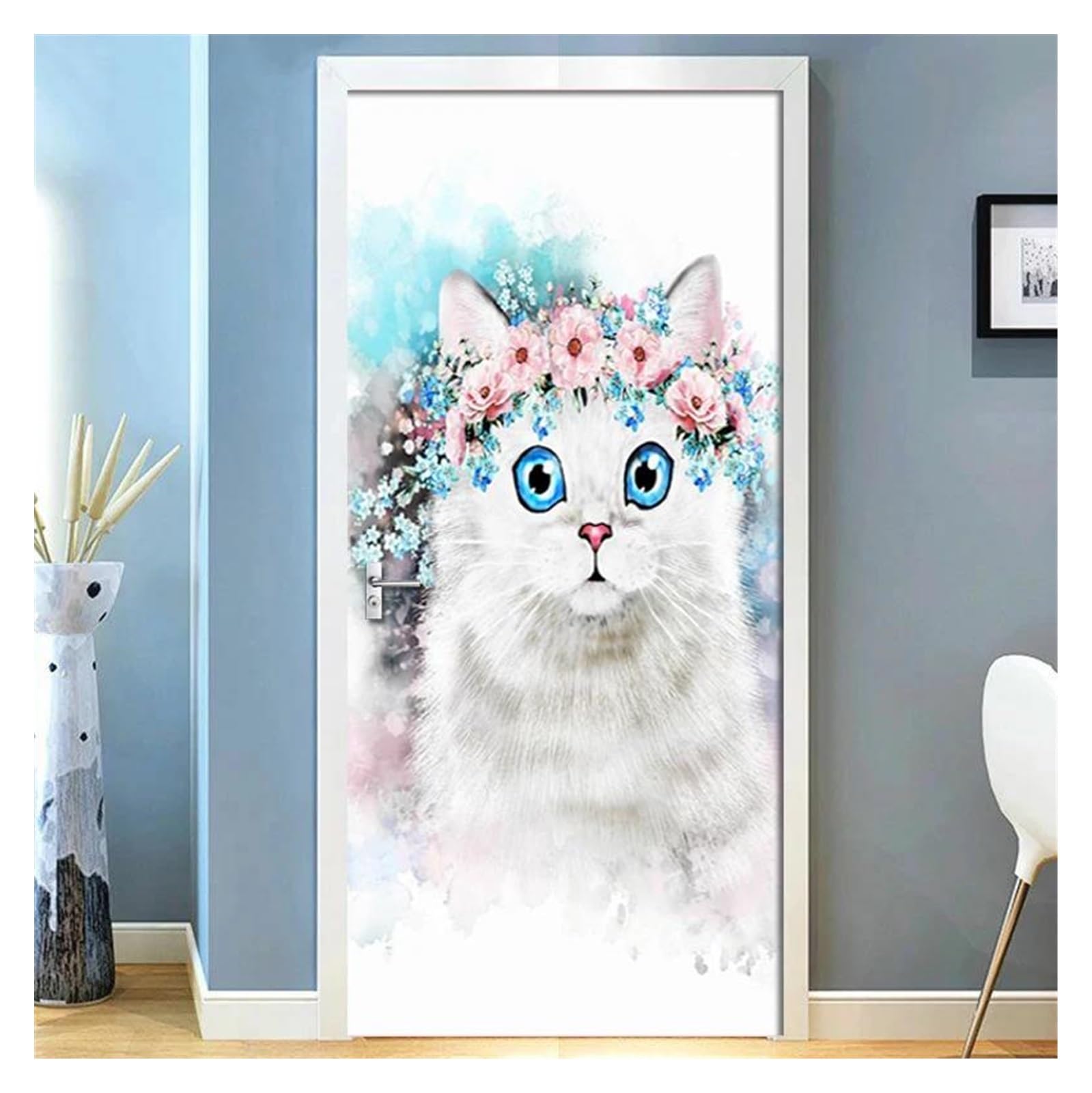Sticker de porte autocollant chat 77x200cm facile à poser soi-même