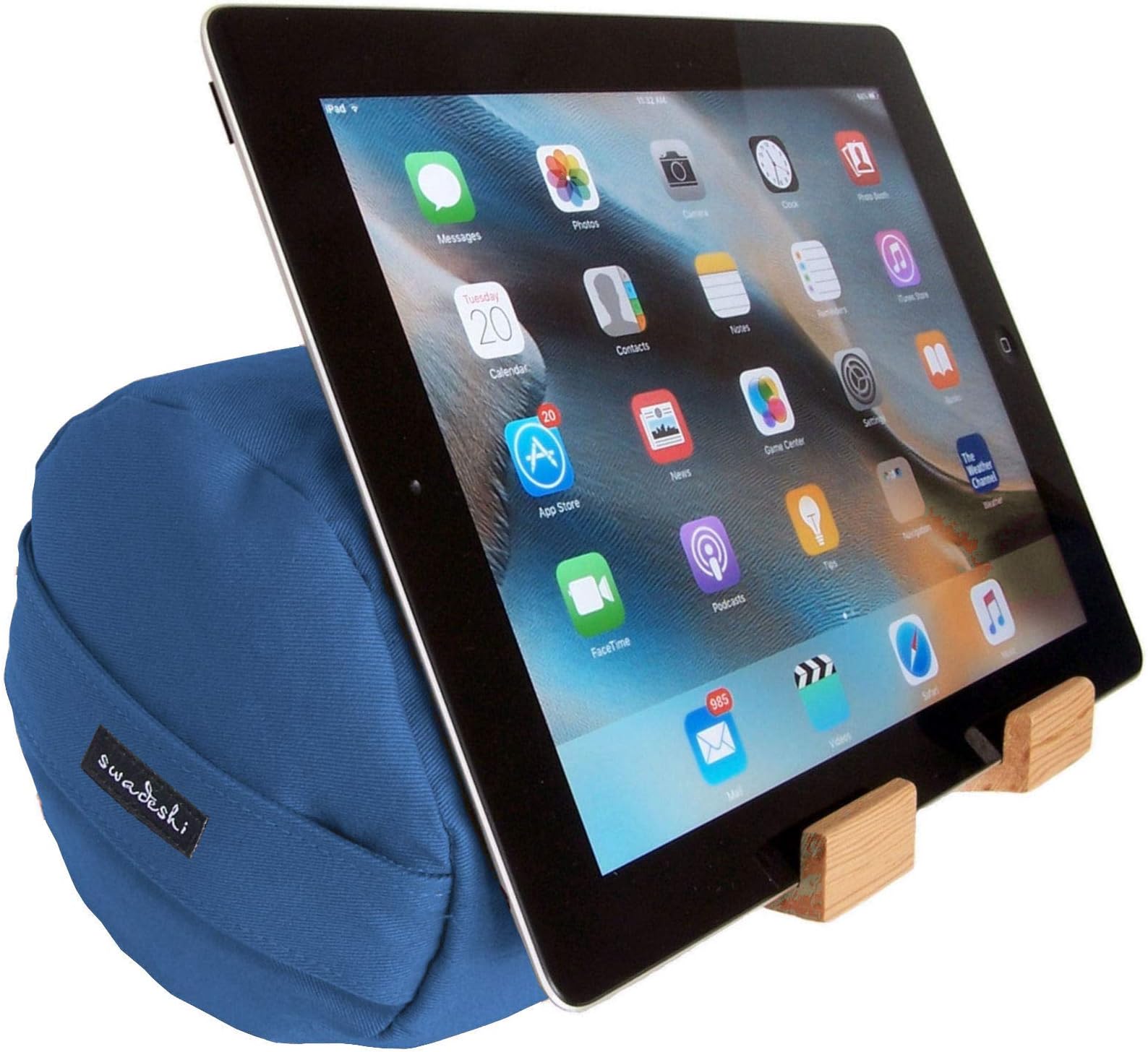 The eZView Tablet Pillow Stand • Eco-Friendly iPad Holder for Easy Hands-Free Viewing from any Angle • Soft Lap Stand Balances iPad Perfectly for Reading in Bed and Sofa • Made in USA…Danube Blue