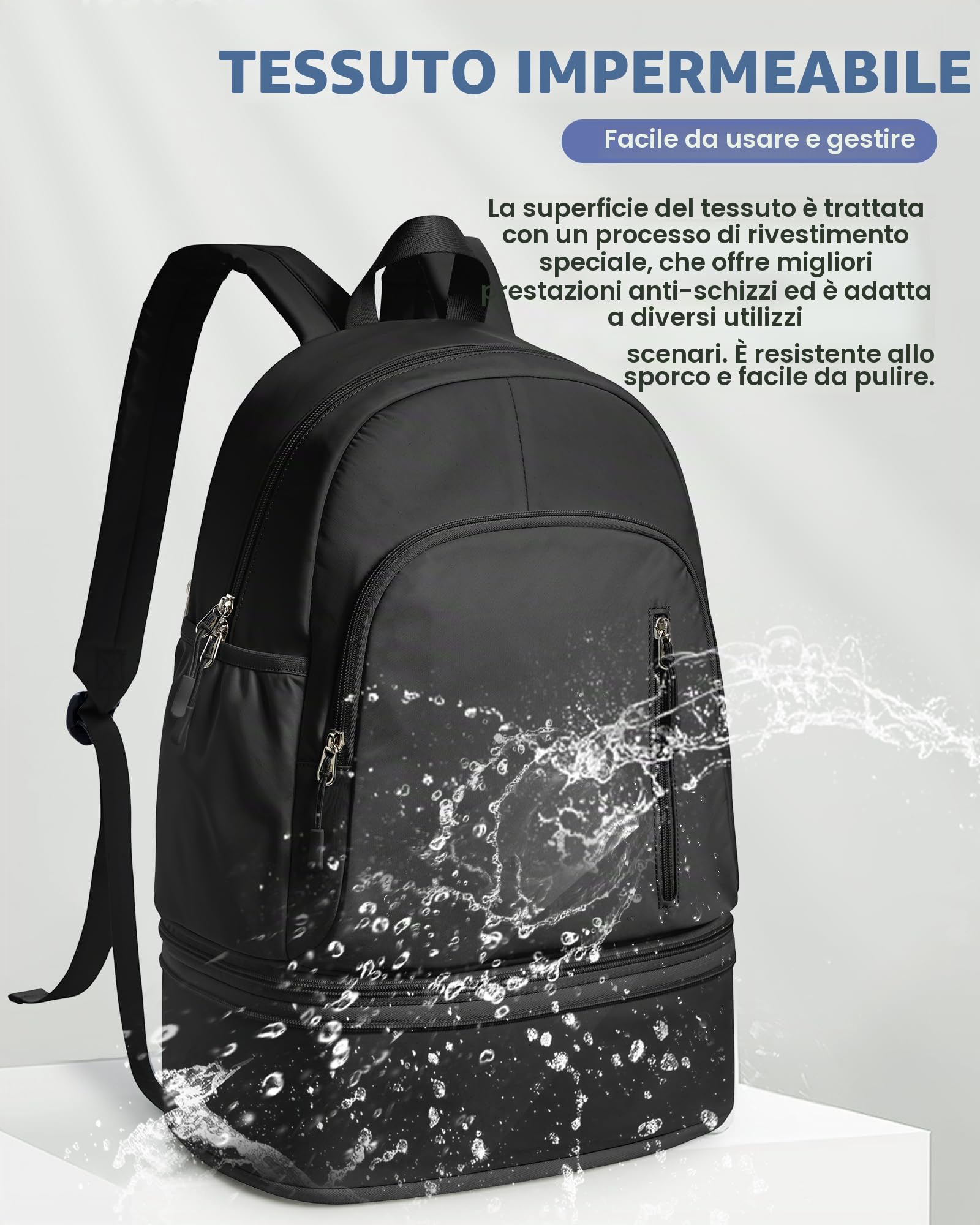 Zaino Palestra per Donna,Zaino Nuoto e Yoga Sportivo,Zaino Palestra Uomo con Portascarpe,Zaino Pieghevole Resistente all’Acqua e Leggero Nero