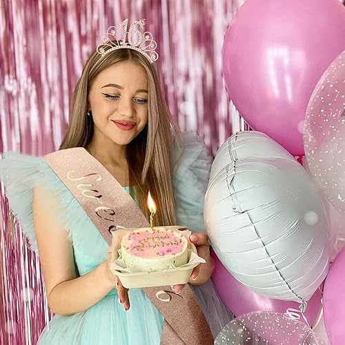 Miniatura 6 de Hapdoo Decoraciones de cumpleaños número 16 para niñas, incluye corona de diadema de diamantes de imitación de cumpleaños 16, banda de dulces 16 con