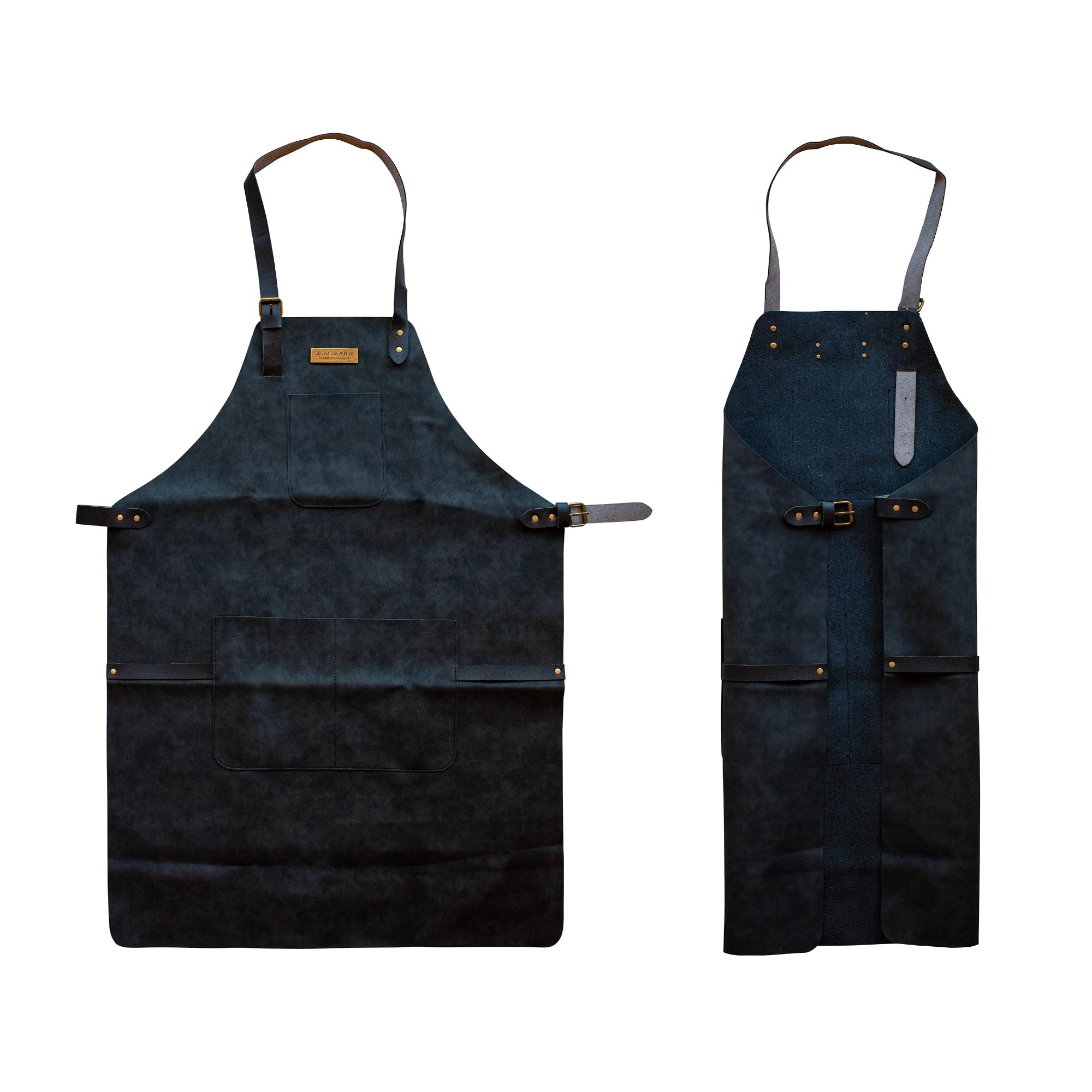 Le Bouscatier - Delantal de cocina de piel para barbacoa, plancha, brasero, parrilla ajustable, resistente y ligero, ideal para cocina exterior e interior, protección de torso y muslos