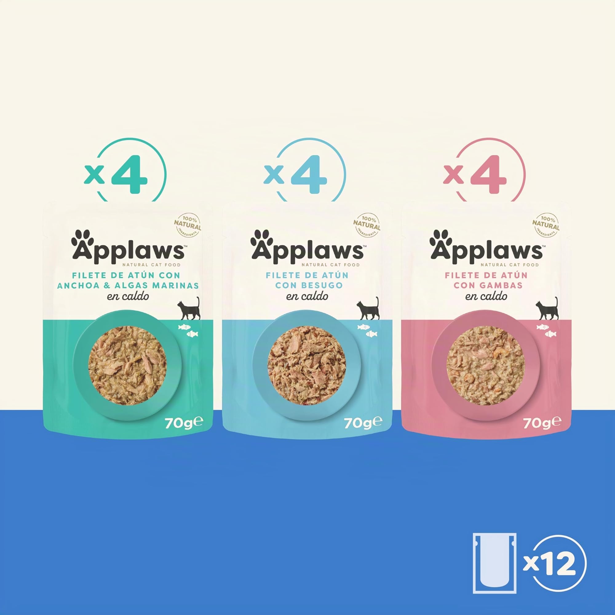 Applaws Comida Húmeda para Gatos 100% Natural Multipack Pescado en Caldo 12x70g