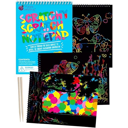 PURPLE LADYBUG Rainbow Scratch Art Paper for Kids - 10 Year Old Gifts for Girls, Creative Gifts for 6 7 8 9 11 Year Old Girls, Arts and Crafts Drawing Sets for Kid 9 to 12 - Plane Activities for Kids