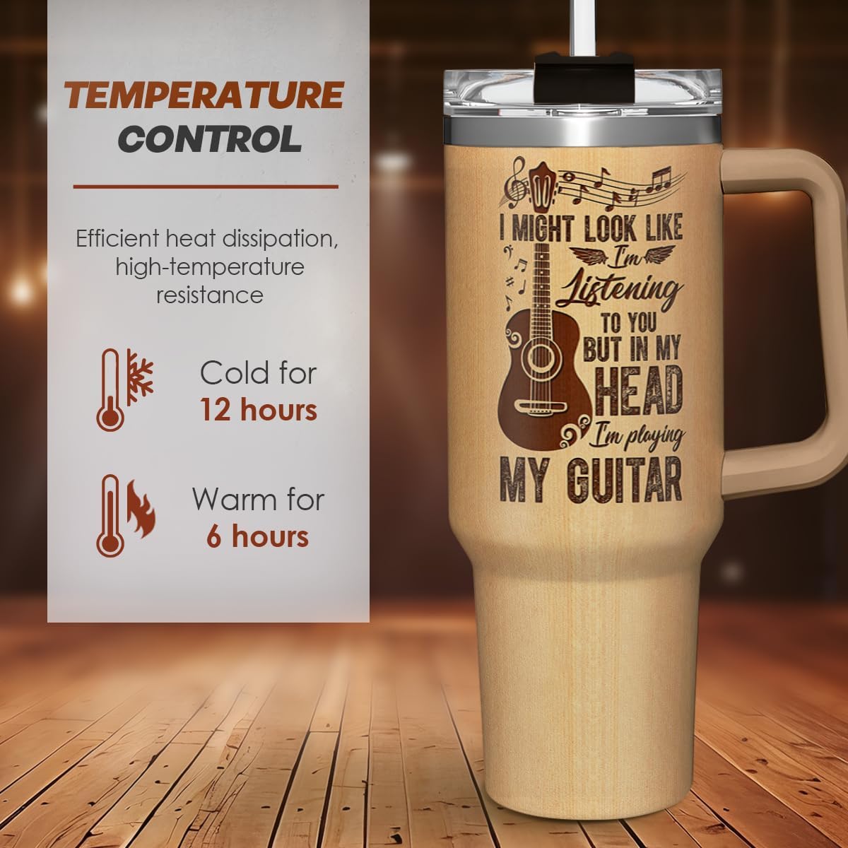 SANDJEST Guitarist Gifts for Men, 40oz Stainless Steel Insulated Coffee Tumbler with Lid & Straw, Travel Cup Gift for Musician Guitar Player, Christmas Birthday - Image 5