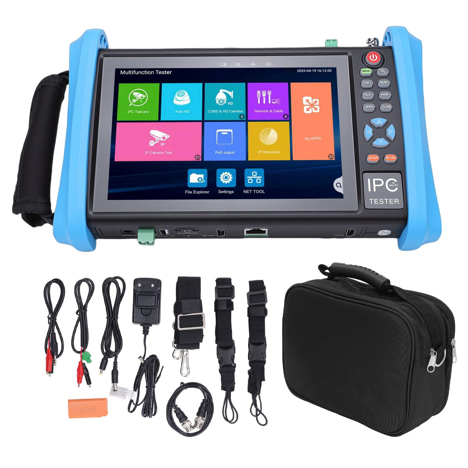 Tester CCTV Tester per Telecamera Portatile con Display HD da 7 Pollici per Telecamere IP/analogiche da Lavoro All'aperto Materiale ABS (Spina europea)