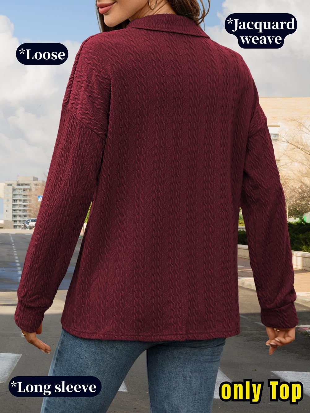 Textured Knit Tops,Button Down Oversized Tunic Shirts for Women,Casual Fall Work from Home Outfits - Image 5