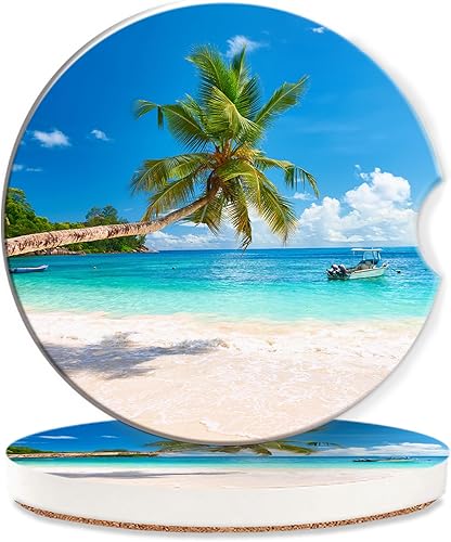 Miniatura 18 de Posavasos de automóvil para portavasos de automóvil, paquete de 2 posavasos de cerámica absorbentes de bosque brumoso, paisaje de árbol verde,