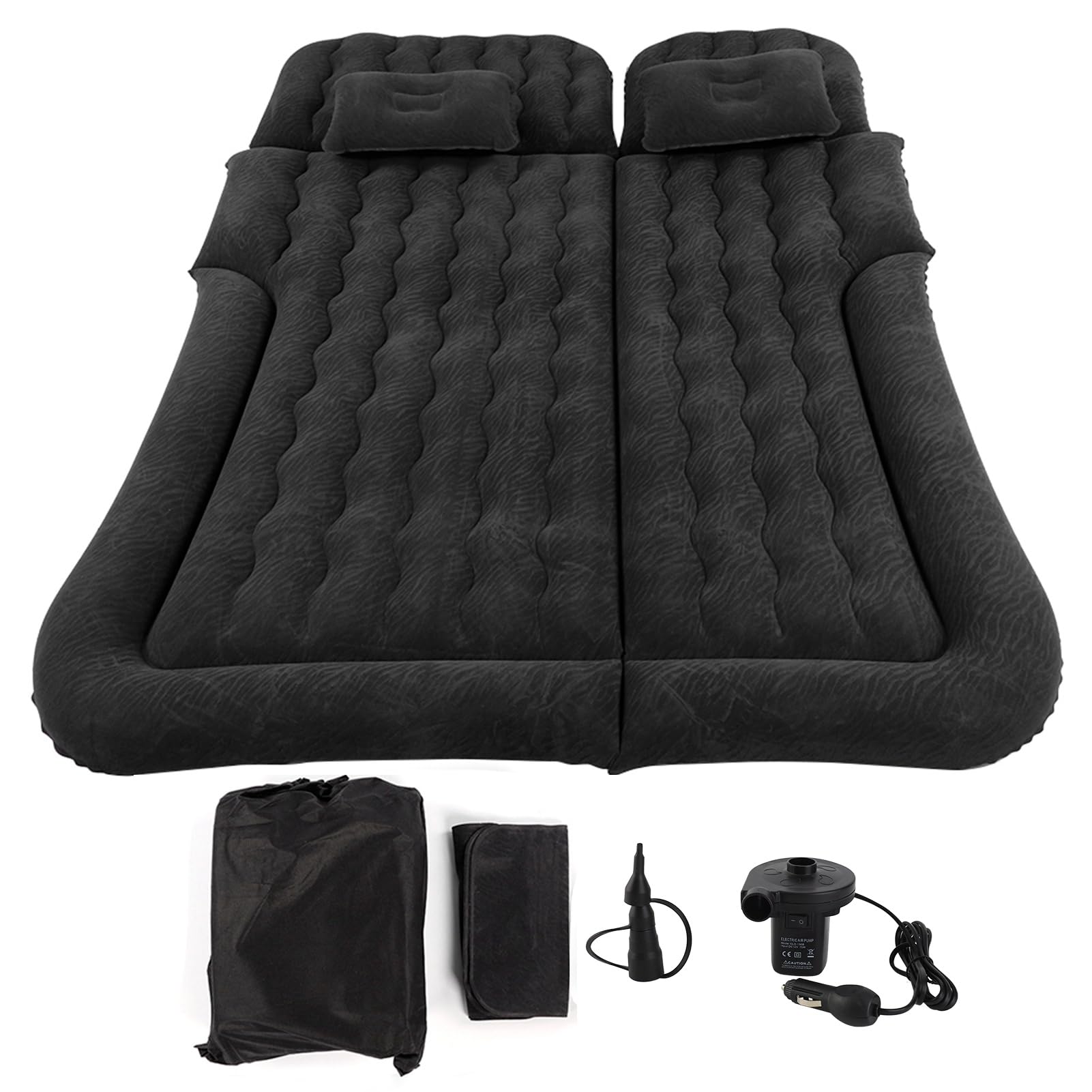 YWBL-WH Letto Gonfiabile per Auto, Floccaggio Premium e PVC, Comodo Tappetino da Viaggio per SUV, Minivan e Camion, Dimensioni da Aperto 68,5 X 49,6 Pollici per Campeggio e Viaggi su Strada (BLACK)