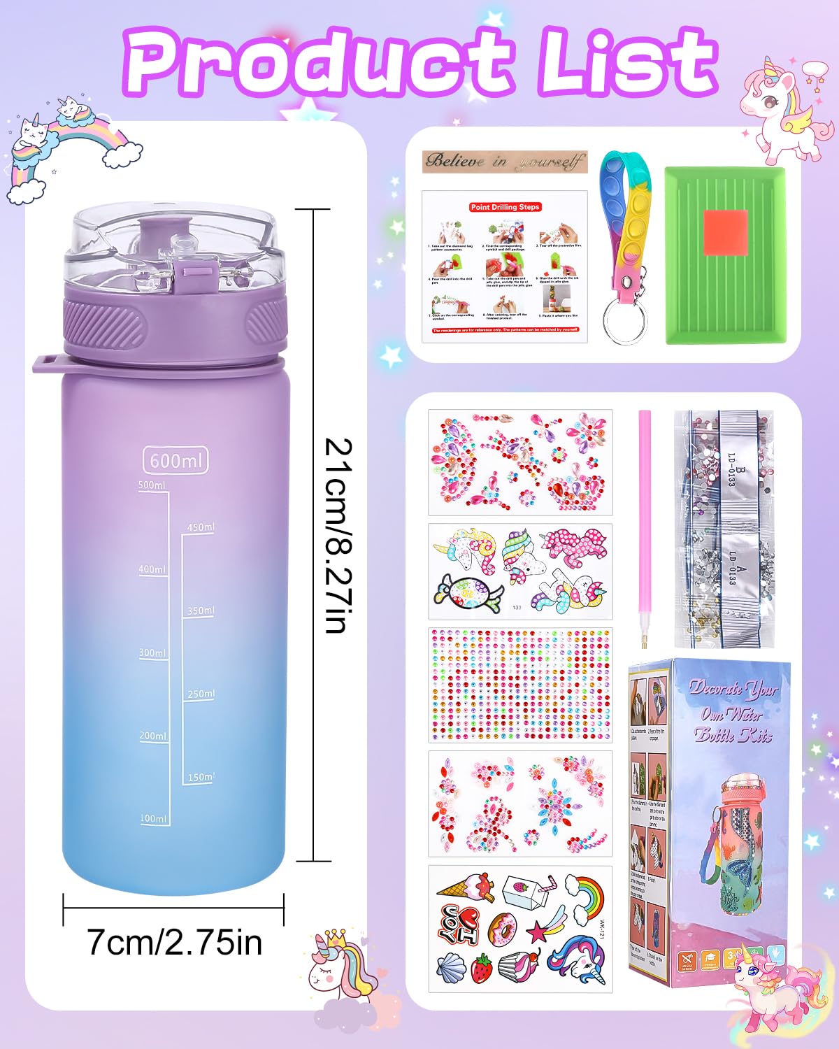 Kit de bricolage gourde licorne avec peinture diamant jouet créatif 5-10 ans