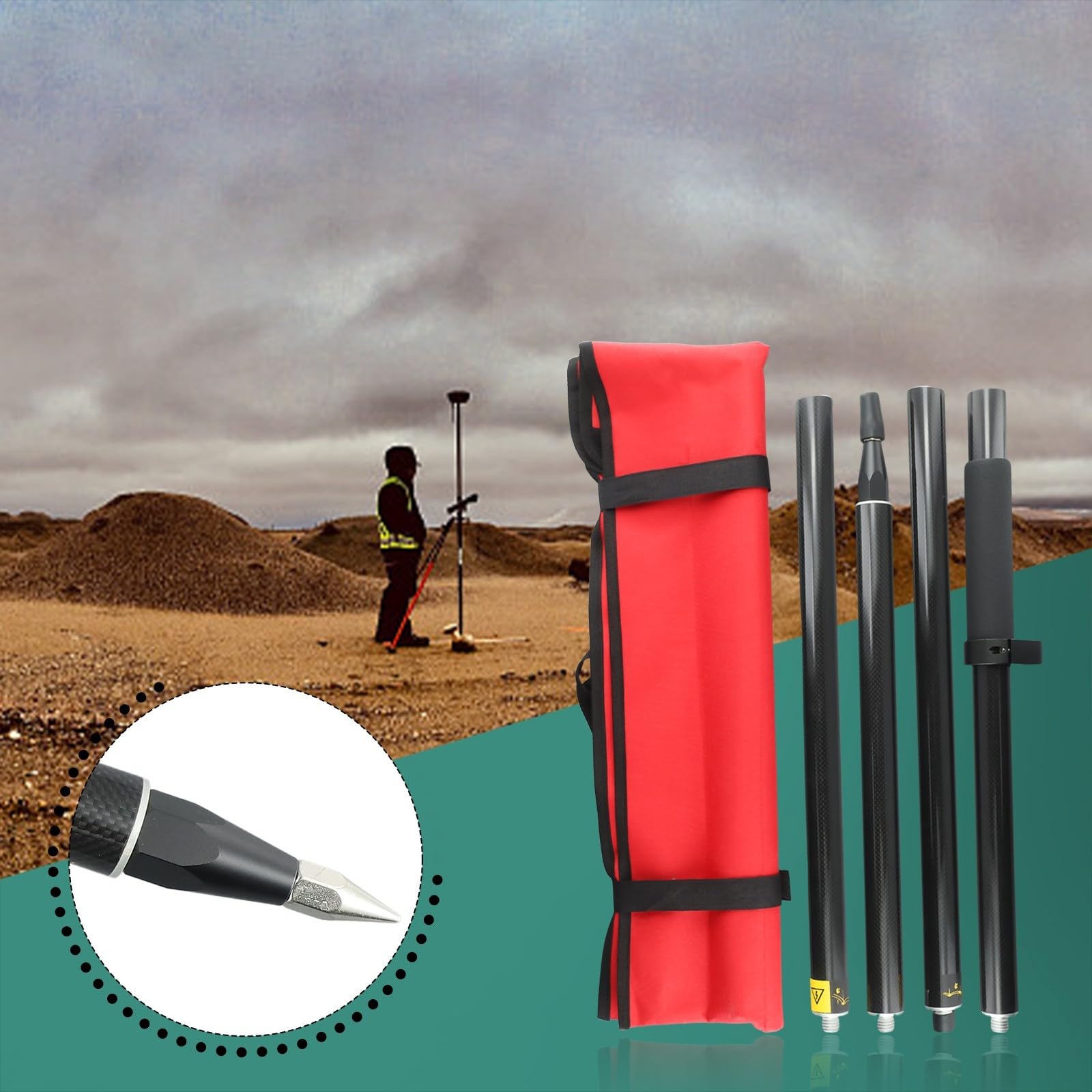 Gps Pole 32 mm – 2 m lunghezza palo in fibra di carbonio, compatibile con tutte le interfacce GPS e palo per misurazioni di precisione (2 m)