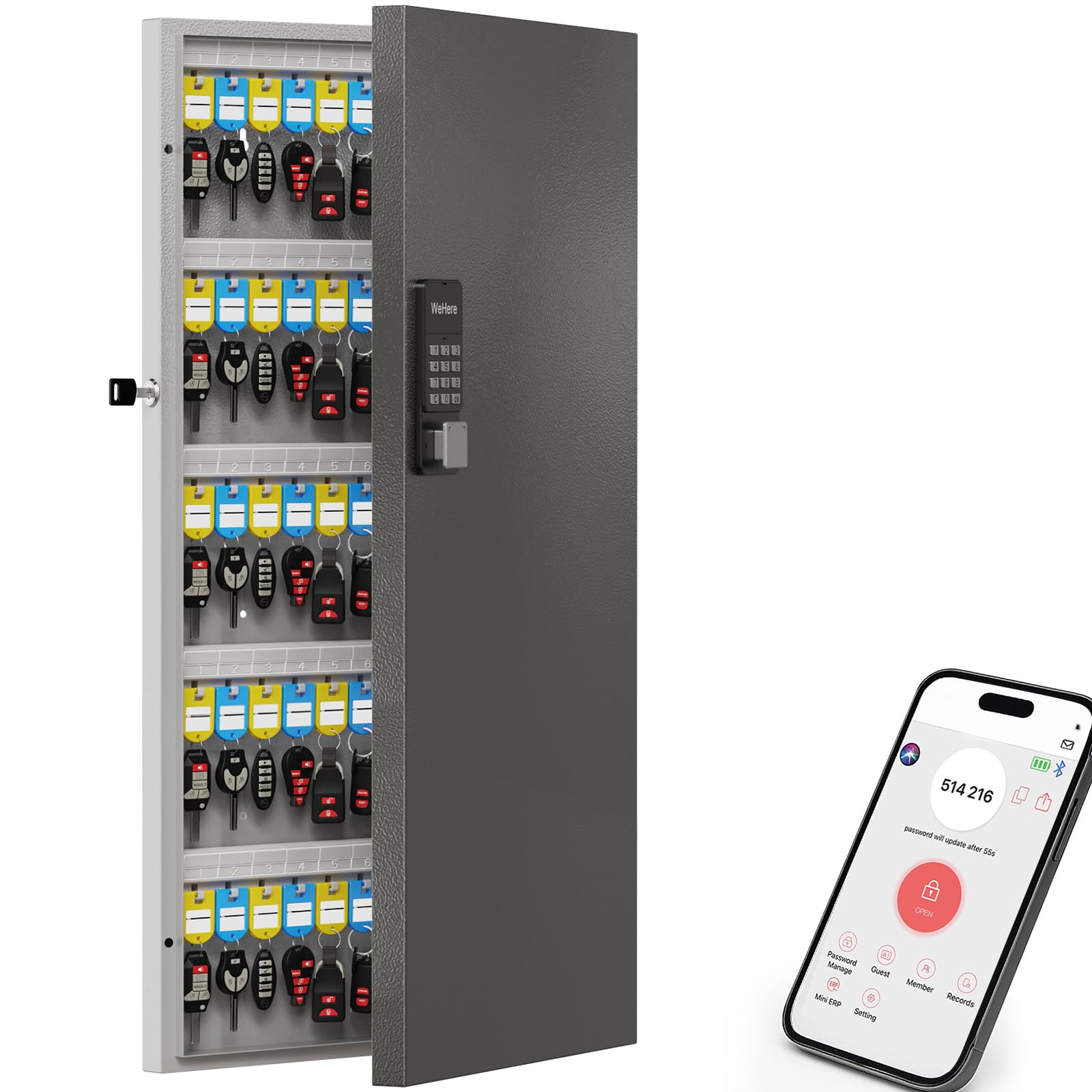 WeHere Key Lock Box Wall Mount(120 Keys), Smart Key Cabinet, OTP/APP/Fixed Code Unlock, OTP Access Share by Link & Mini ERP Great for Car/House/Office/Rental Key Manage & Safe Securty-picture-20