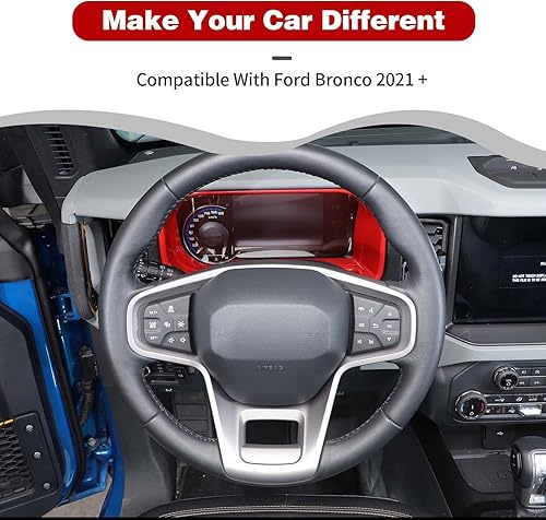 Vista 4 de Compatible con Ford Bronco - Cubierta de anillo para tablero de consola central compatible con Ford Bronco 2021 2022 2023+ 2/4 puertas (ABS, rojo)