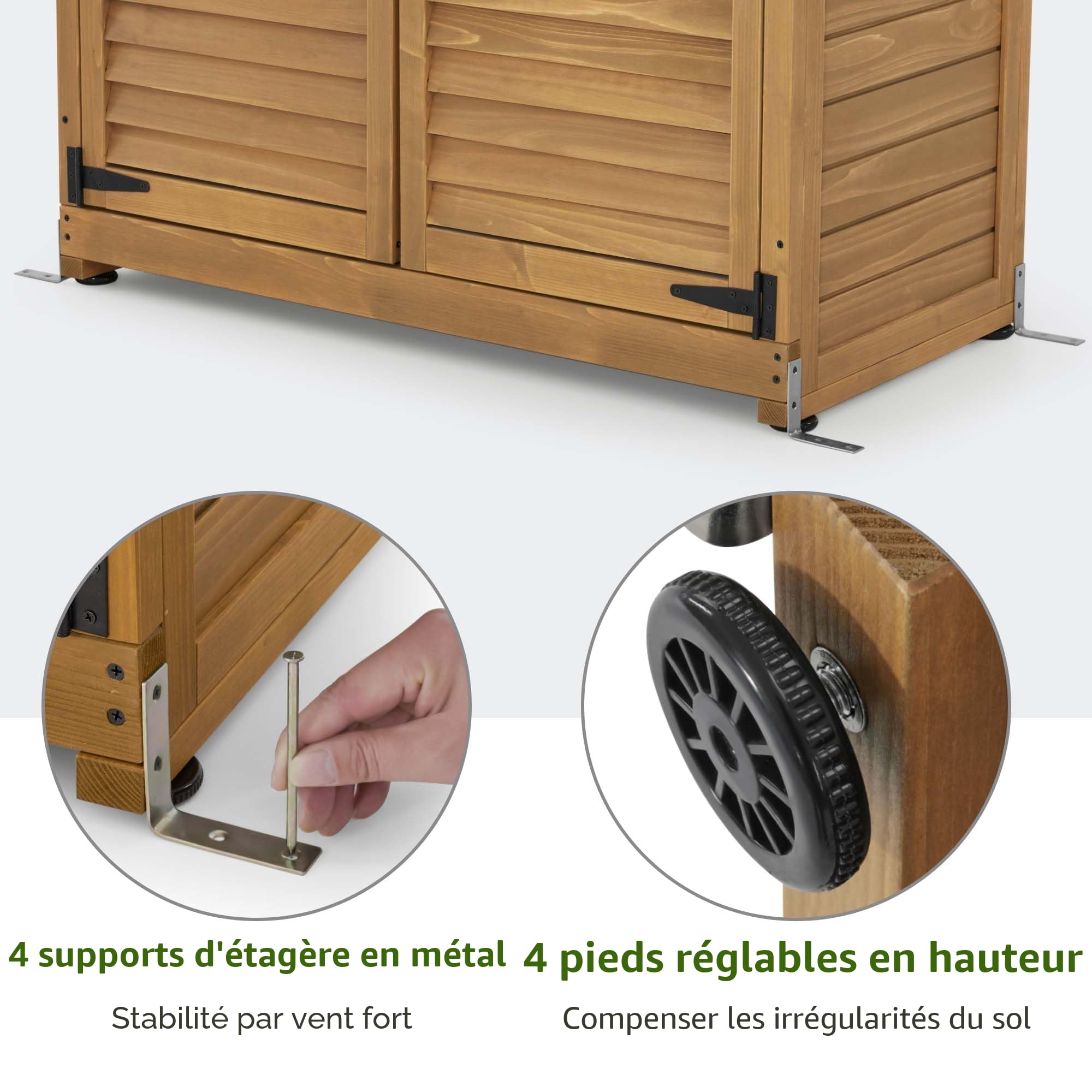 M MCombo Armoire de Jardin Abri de Jardin en Bois résistant aux intempéries, Armoire à Outils Outdoor, Remise à Outils avec 2 étagères Mobiles, 57×109×180 cm, 1152 (Nature)