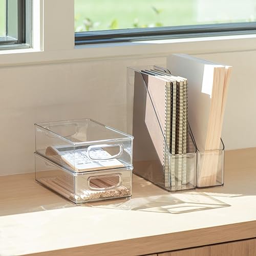 Miniatura 7 de mDesign Carpeta organizadora de archivos vertical delgada de plástico con asa, para guardar cuadernos, carpetas, sobres, revistas para oficina en