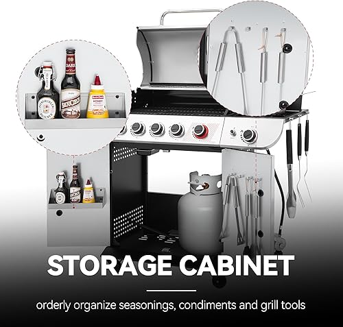 Miniatura 9 de Royal Gourmet SG5002 Parrilla de gas propano de 5 quemadores con quemador lateral y quemador de sellado, parrilla de gas de acero inoxidable con