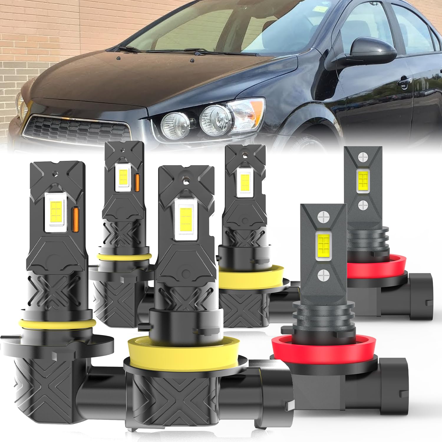 Fit For Chevy Sonic 2012-2016 light Bulbs, High/Low Dual Beam Fog Lights Combo, Plug and Play, 6 PCS