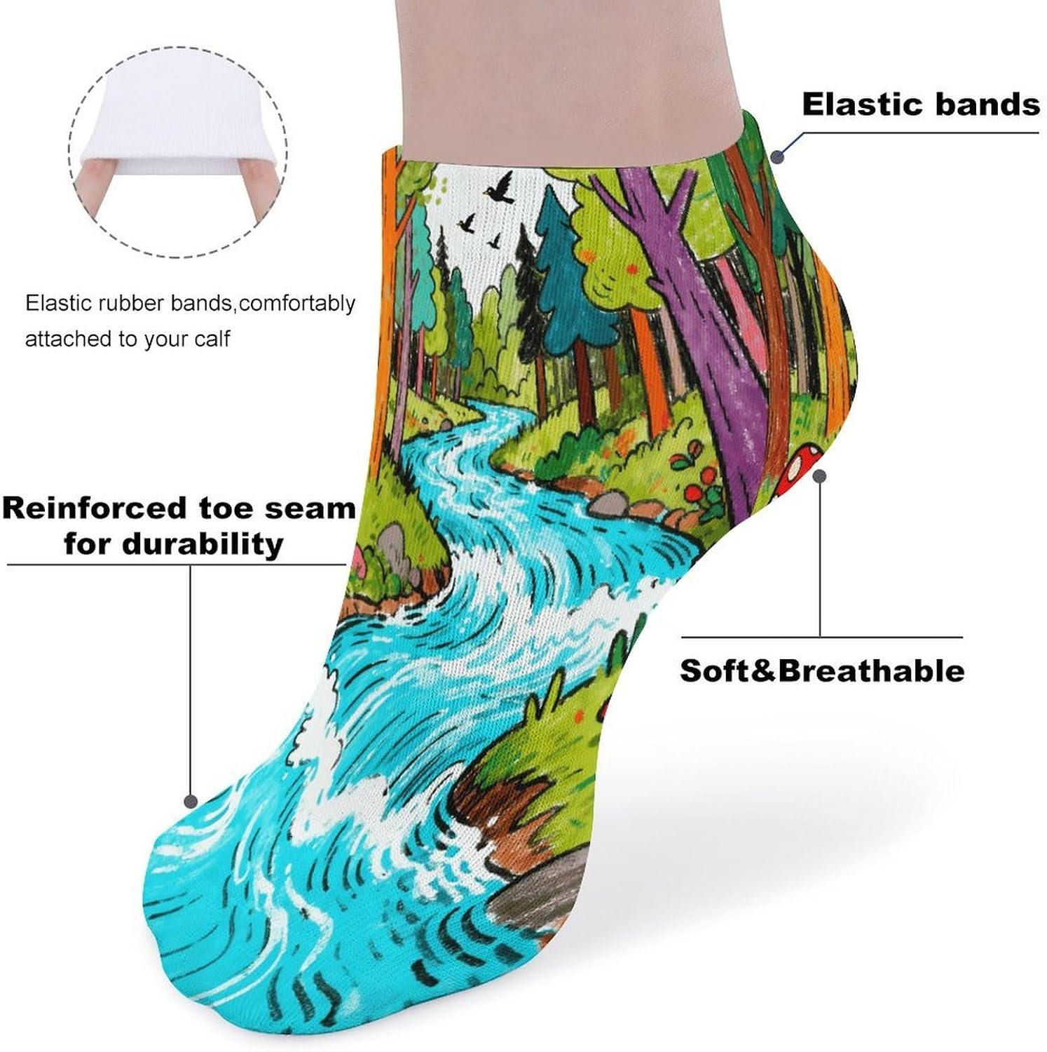 Forest River Crew Sock for Men Women Funny Novelty Socks Athletic Ankle Socks Comfort Soft Low Cut Tab Sock 5 Pairs