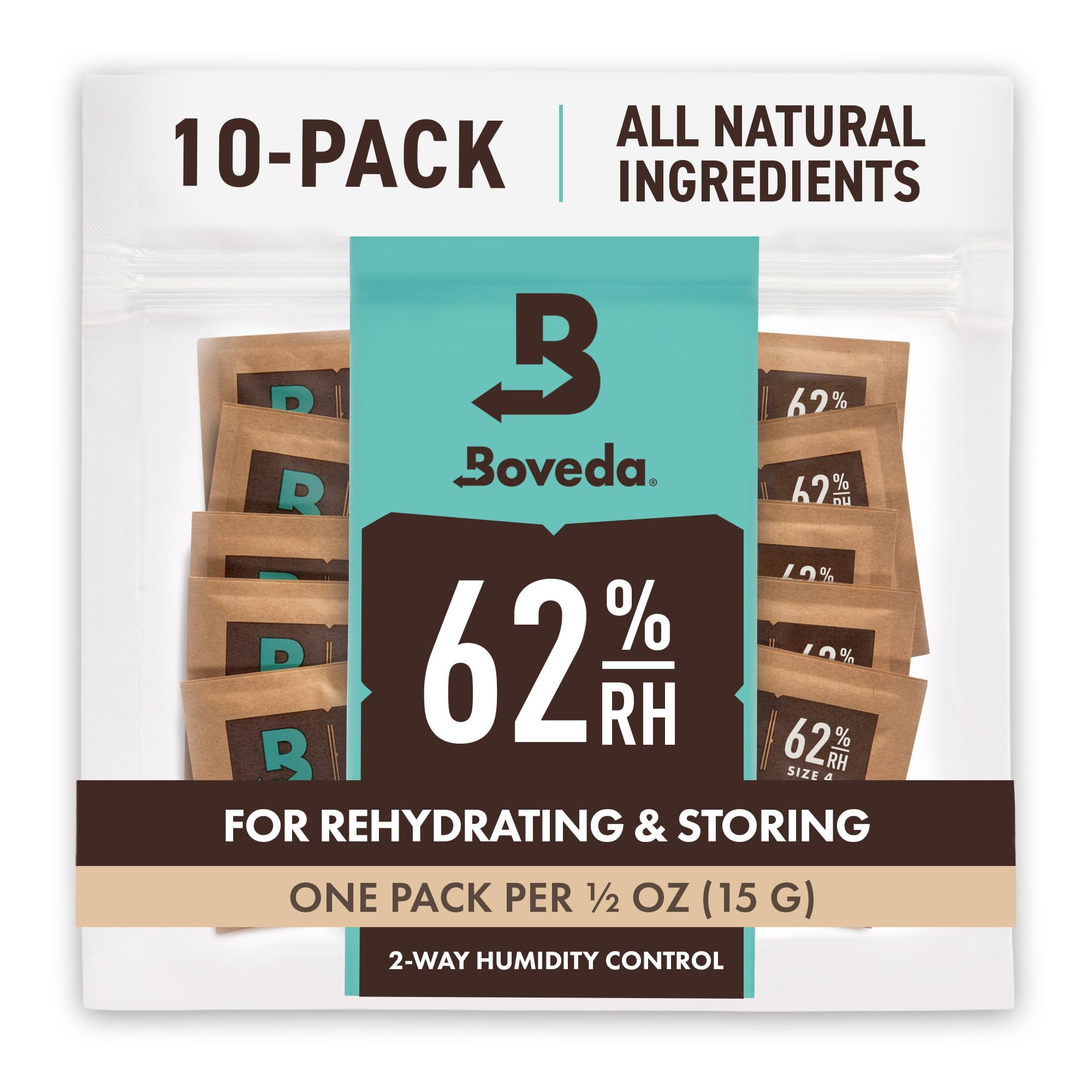 Boveda62% Humidor Packets - 2 Way Humidity Control Packs- Size 4-10 Count Resealable Bag - Cigar Humidor Accessories - Bulk Humidity Packs - Relative Humidity Packs - Humidor Packet