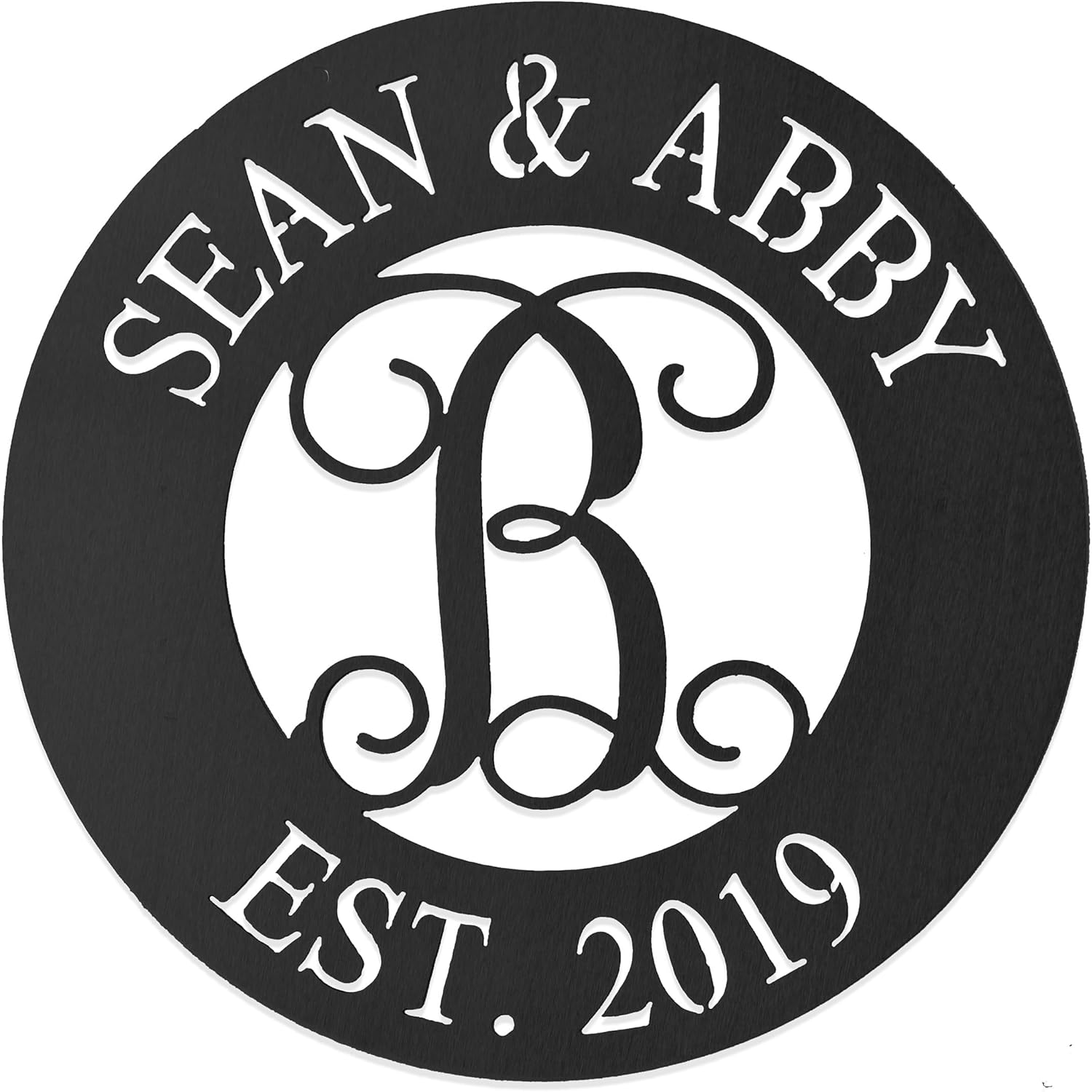 Nom Royale Monogram Sign – Personalized Family Name Metal Wreath Accent | Custom 3-Zone Design | 15” Round Steel Wall Decor