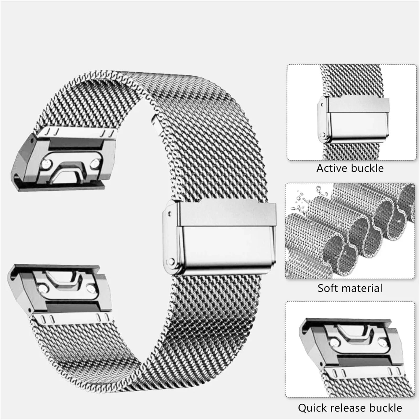 1.0 Siatkowy pasek ze stali nierdzewnej do smartwatcha Garmin zapasowy pasek 20 mm 22 mm 26 mm metalowa opaska na nadgarstek bransoletka pasek akcesoria paski do zegarków