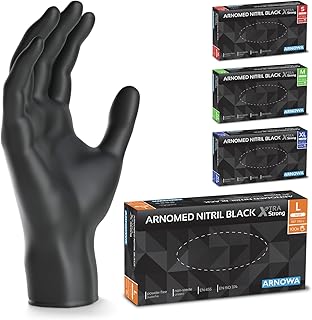 100x ARNOMED® Guantes nitrilo talla L Negro [50% más gruesos], Guantes desechables, Luvas nitrilo descartaveis sin polvo y látex, Manoplas nitrilo en S, M, L, XL