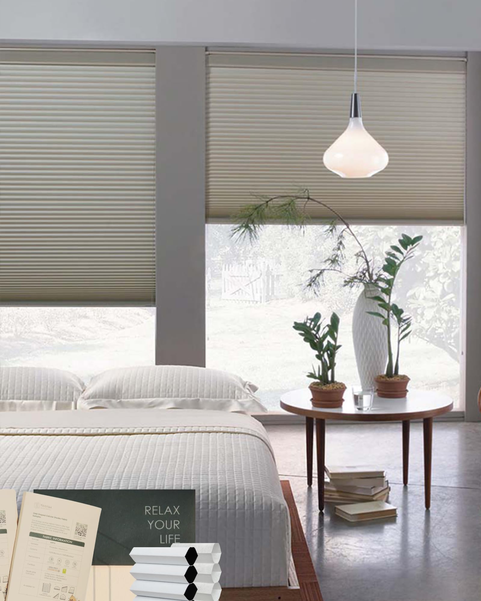 Yoolax Motorized Cellular Shades Compatible with Alexa, Blackout Motorized Blinds Smart Honeycomb Shades for Windows, Automatic Blinds with Remote, Fabric Sample (Multicolor)