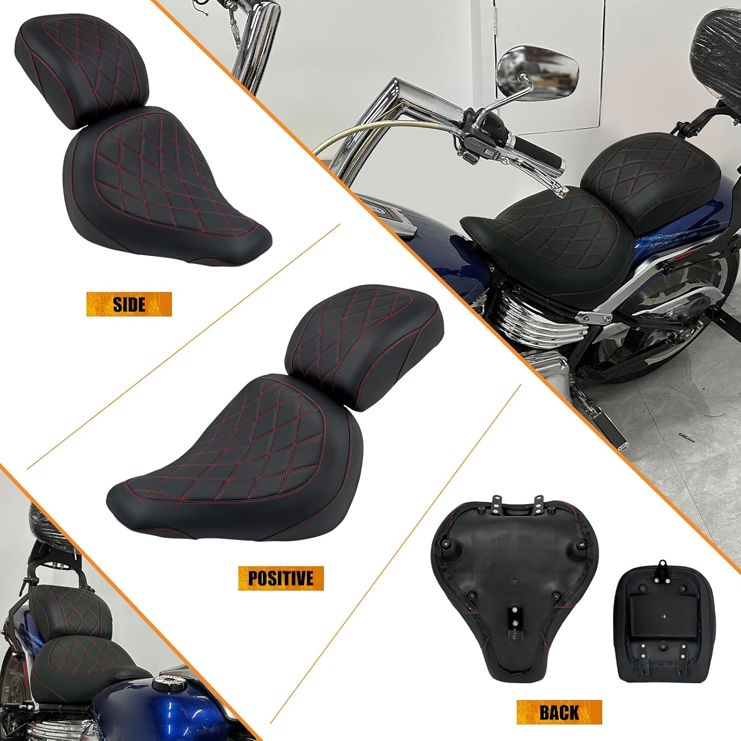 Motorcycles Front Driver Rider Seat Rear Passenger Pillion Seat Fit for Harley Softail Fat Boy FLFB Fatboy FLFBS 114 2018-Up Breakout FXBR FXBRS 2023-up (Red Stitching)