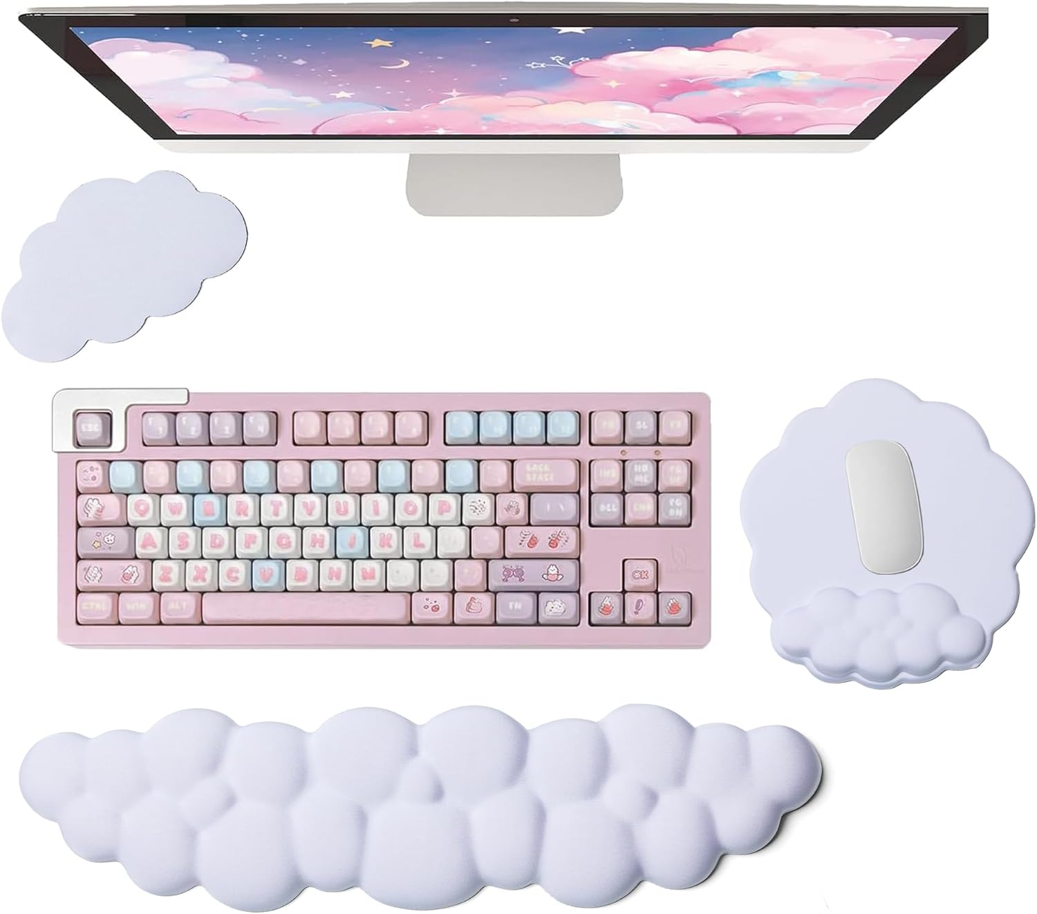 Cloud Mouse Pad with Wrist Rest, Cloud Keyboard Wrist Rest Set for Memory Foam Non-Slip Base Ergonomic Support,Computer Keyboard Laptop Offices(Orange Blue Yellow)