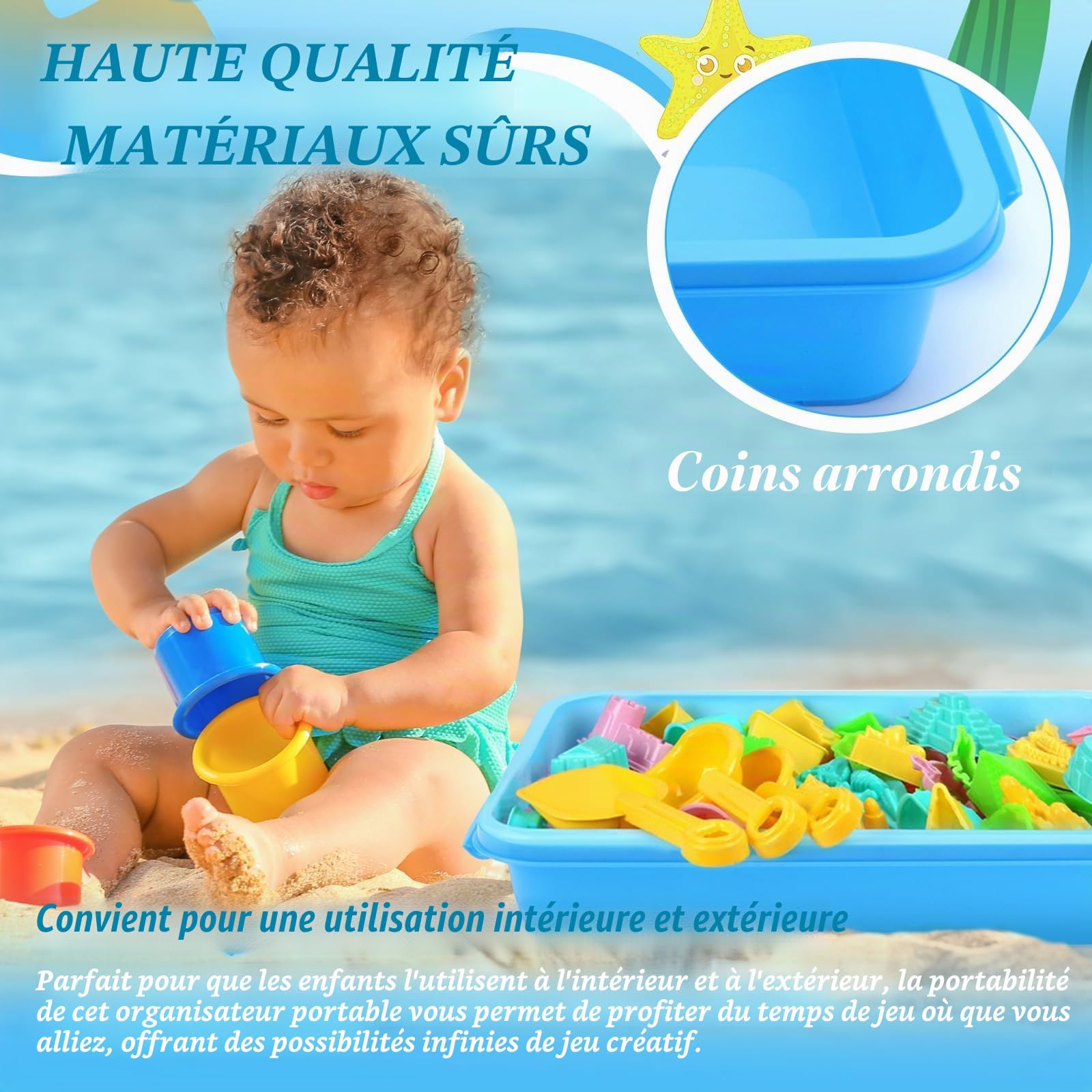 Bac à Sable avec Couvercle Sensory Bin en Plastique Bac Sensoriel Enfant pour Enfants Plateau d'Activité en Plastique pour Eau, Sable, Perles Et Plus Encore - Vert et Bleu