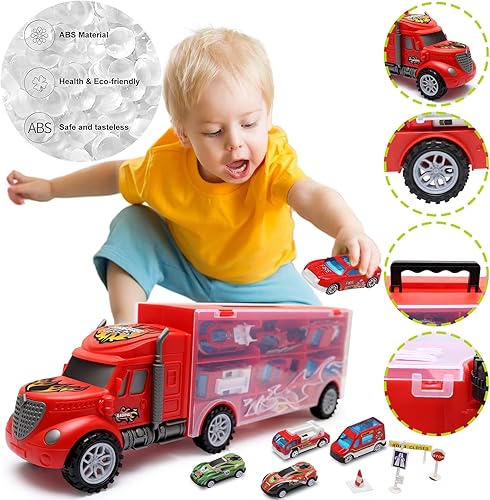 Miniatura 5 de Juguetes para niños de 3 a 4 años, juego de transporte de camiones grandes con 12 vehículos fundidos a presión, camiones, juguetes, autos, regalos