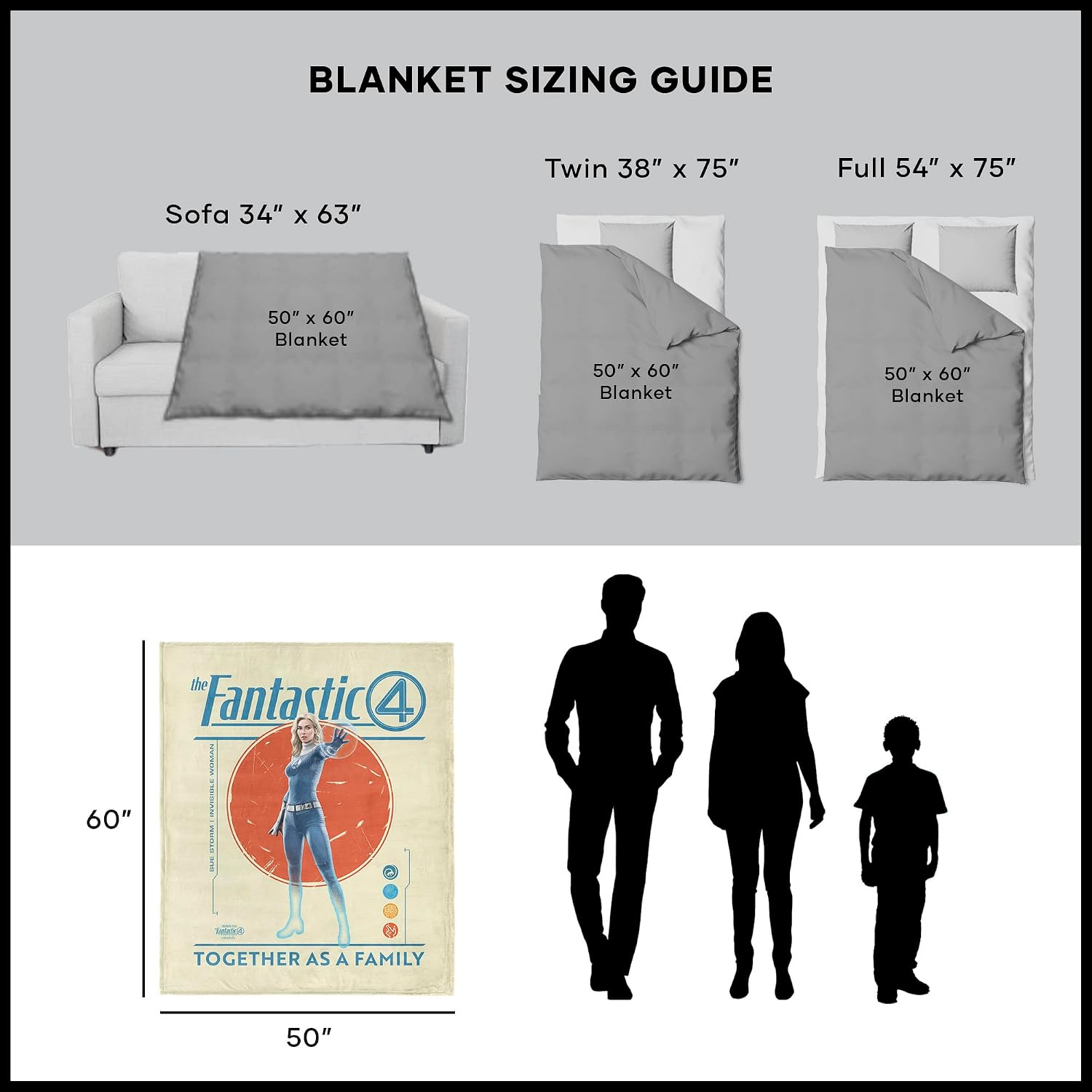 Marvel Fantastic Four First Steps Together as a Family Silk Touch Throw Blanket – Ultra-Soft Fleece, Official Superhero Bedding or Couch Throw, 50 x 60 inches