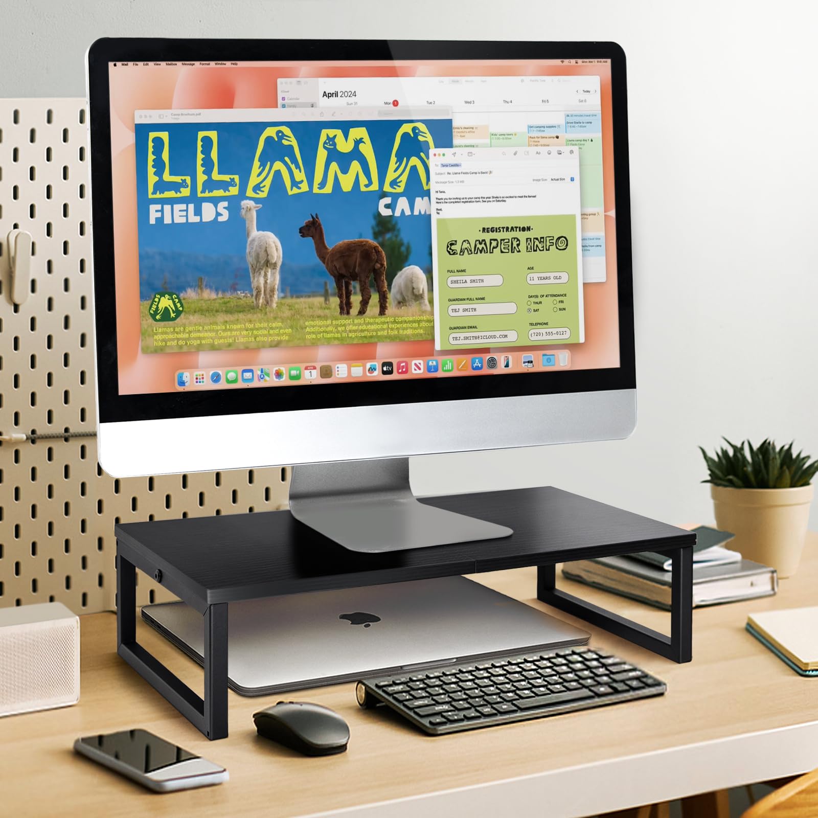 ARCOBIS Rehausseur de moniteur de bureau en bois et métal pour écran d'ordinateur de 50,8 cm, noir