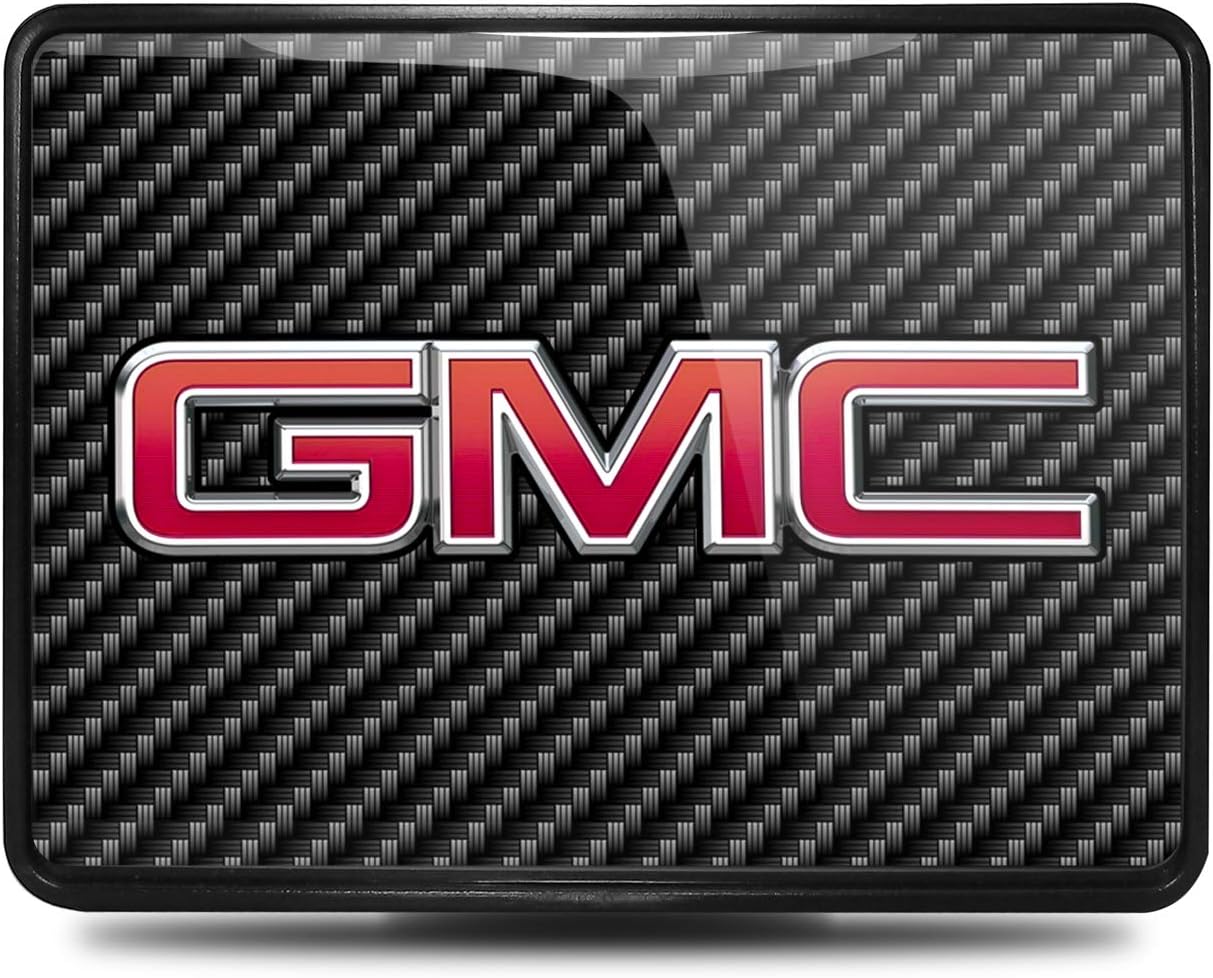 iPick Image for GMC Logo UV Graphic Carbon Fiber Look Plate on ABS Plastic 2 inch Tow Hitch Cover - Official Licensed