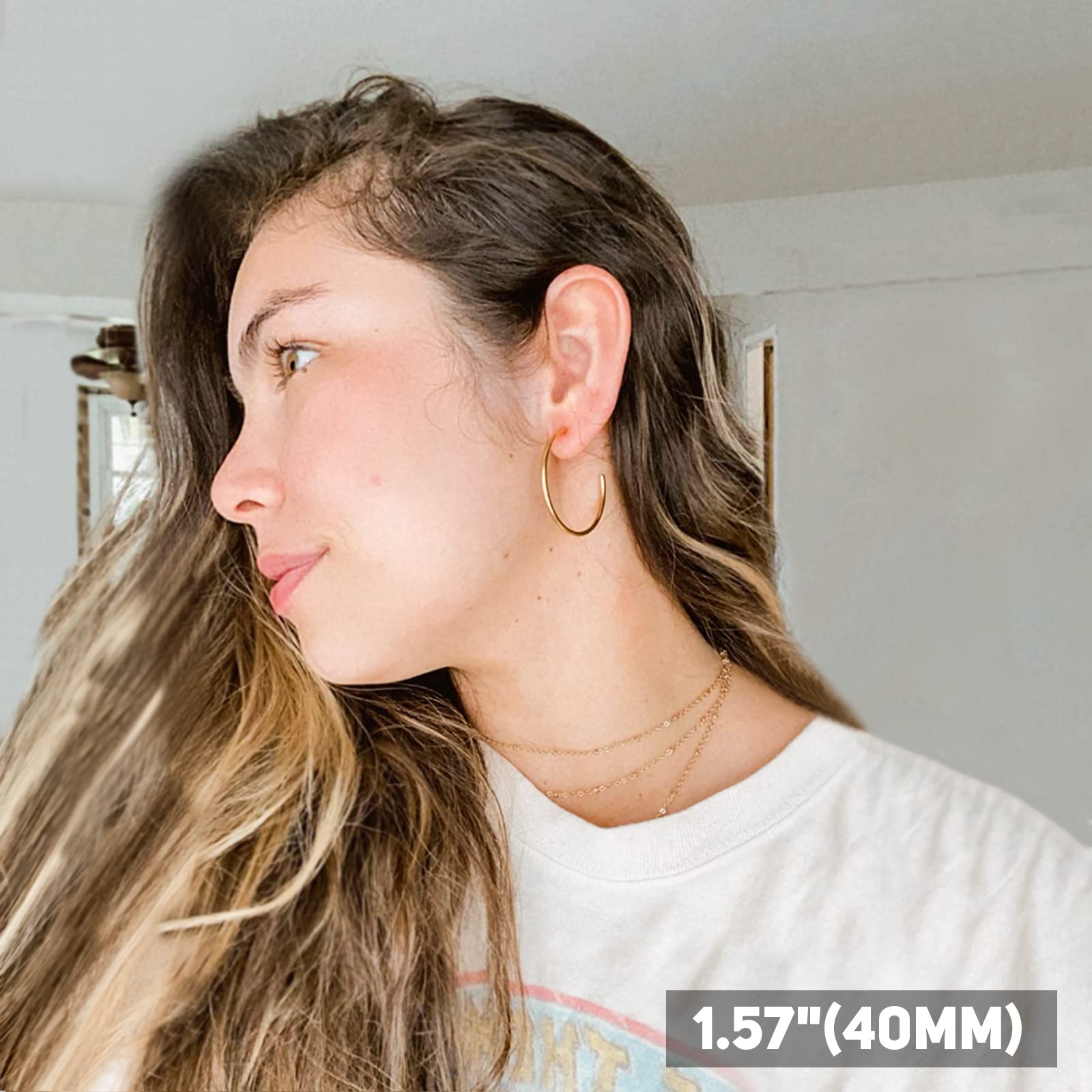 Aretes de aro de oro para mujer, chapados en oro de 0.787 in/1.181 in/1.575 in/2.362 in, aretes de aro ligeros y finos, Acero inoxidable 4