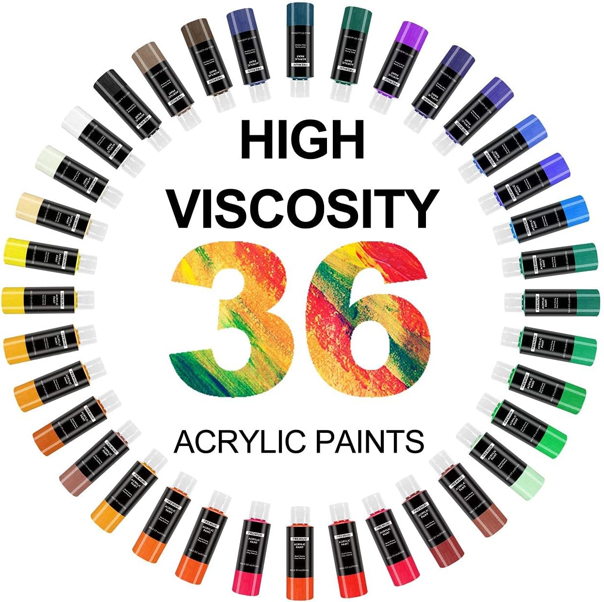 Acrylic Paint Set, 2oz Bottles, Emooqi 36 Pcs Professional & Vivid Painting Supplies Set, with 6 Brushes, Palette, Scraper, Paint for Canvas, Wood, and Stones, for Artists, Students and Kids. : Arts, Crafts & Sewing