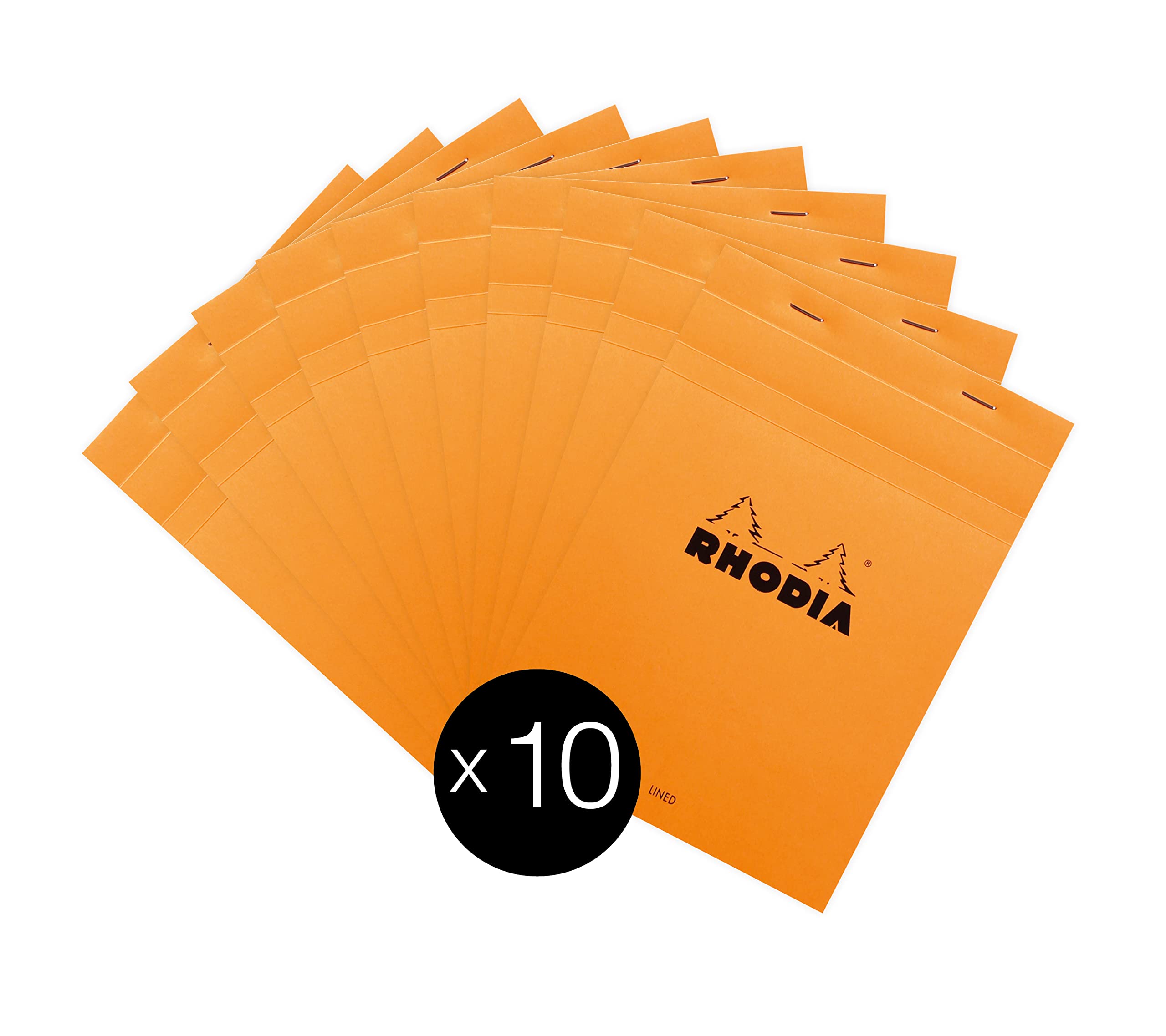 RHODIA 16600Cpack - Bloc-Notes a punto metallico N°16 Orange - A5 - a righe - 80 fogli staccabili - Carta Clairefontaine Bianca 80g/m² -copertina in carta trattata- Confezione da 10 blocchi