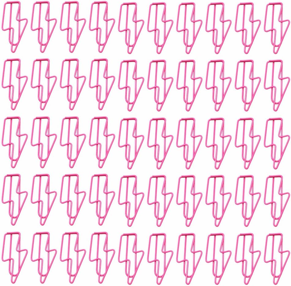 Decorative Lightning Shaped Paper Clips Multi-Color Bookmarks Page Markers for Desk Accessories (Pink)