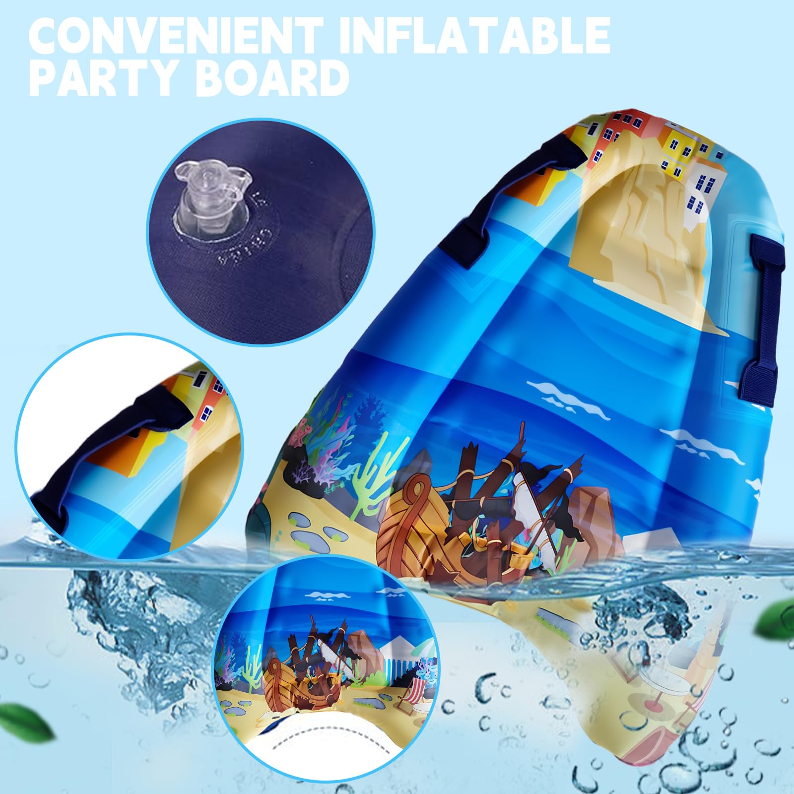 Bodyboard Inflable, con Asas, Niños Bodyboard Inflable, Portátil Hinchable Tabla de Surf, Flotante Tabla Surf, Hinchable Tabla Bodyboard, Inflable Tabla de Natación para Niños, 77*55*12cm