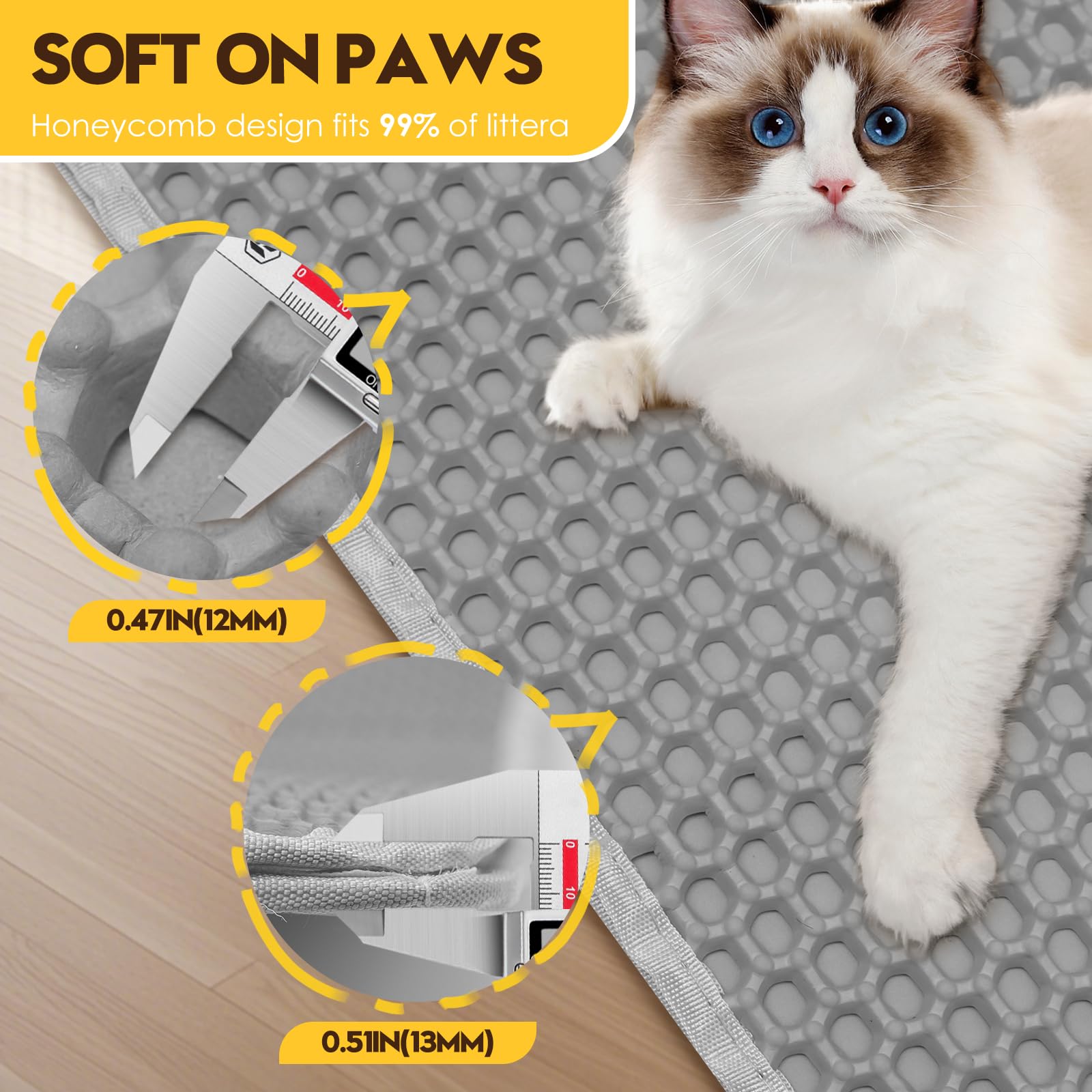 Cat Litter Mat, 30"x 24" Honeycomb Cat Litter Trapping Mat, Detachable Double Layer Cat Litter Box Mat, Urine Proof Waterproof Kitty Litter Mat, EVA Cat Litter Catcher Mat, Easy Clean, Washable, Gray - image 2