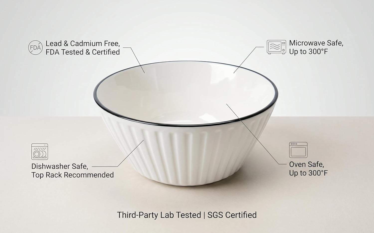 White Ceramic Serving Bowls Set of 4 – 26oz Stoneware Salad & Soup Bowls, Microwave and Dishwasher Safe, Ideal for Everyday Kitchen Use and Dinner Parties