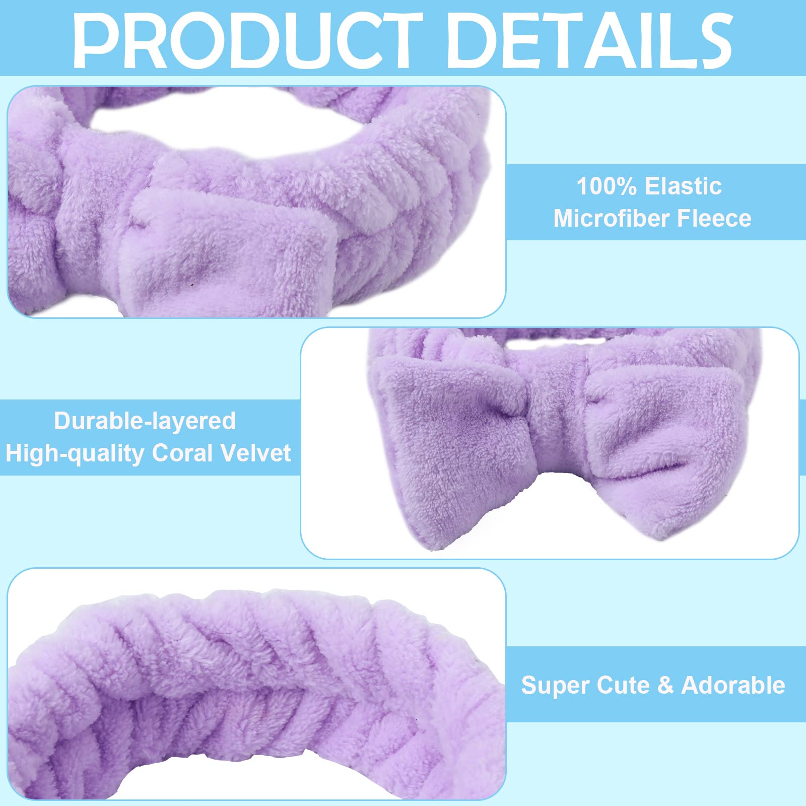 Amazon.com : Yinder 40 Pack Bow Spa Headband Coral Fleece  display picture 2