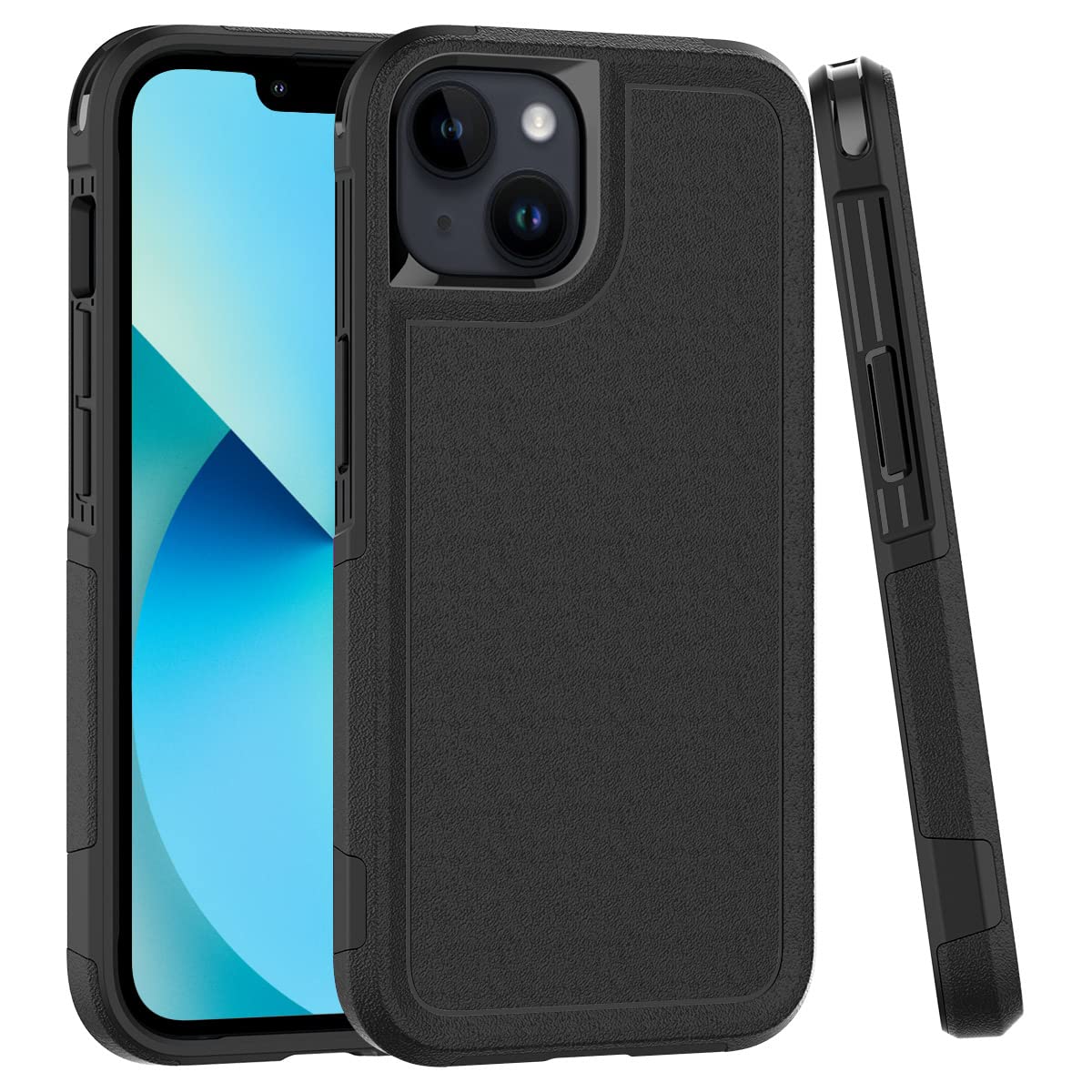 POZAJI Designed for iPhone 13 Case, iPhone 14 Case, Hardy Heavy Duty Tough Rugged Shockproof Protective Cover for iPhone 13/14 6.1 inch, Black