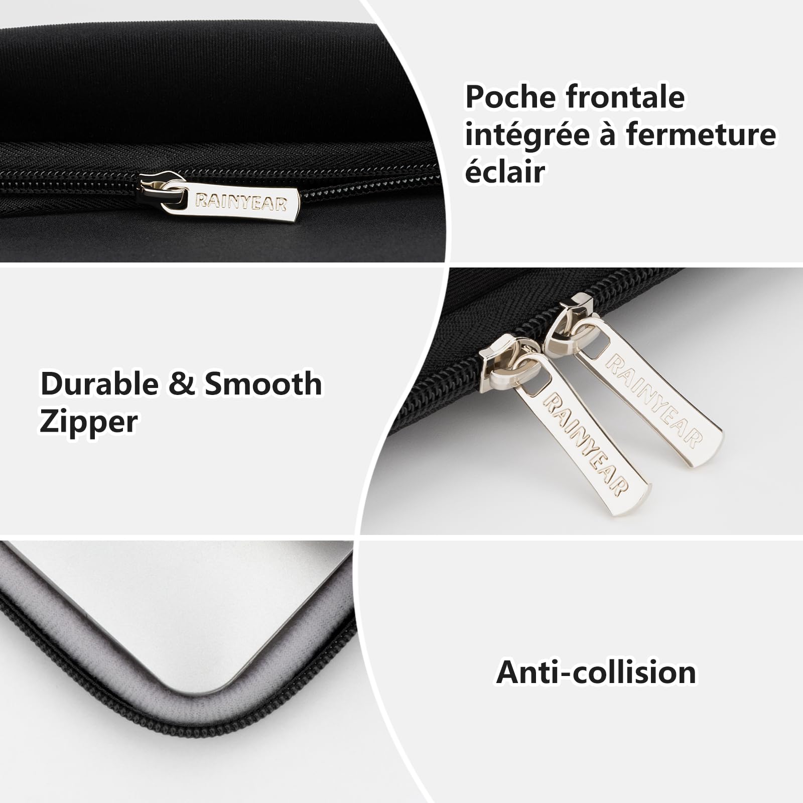 RAINYEAR Housse pour Ordinateur Portable 15-16 Pouces Compatible avec Les MacBook Pro 16 Pouces M5/M4/M3/M2/M1 A3428 A3429 A3403 A3186 A2991 A2780 A2485, 16 Pouces Notebook Chromebook, Noir